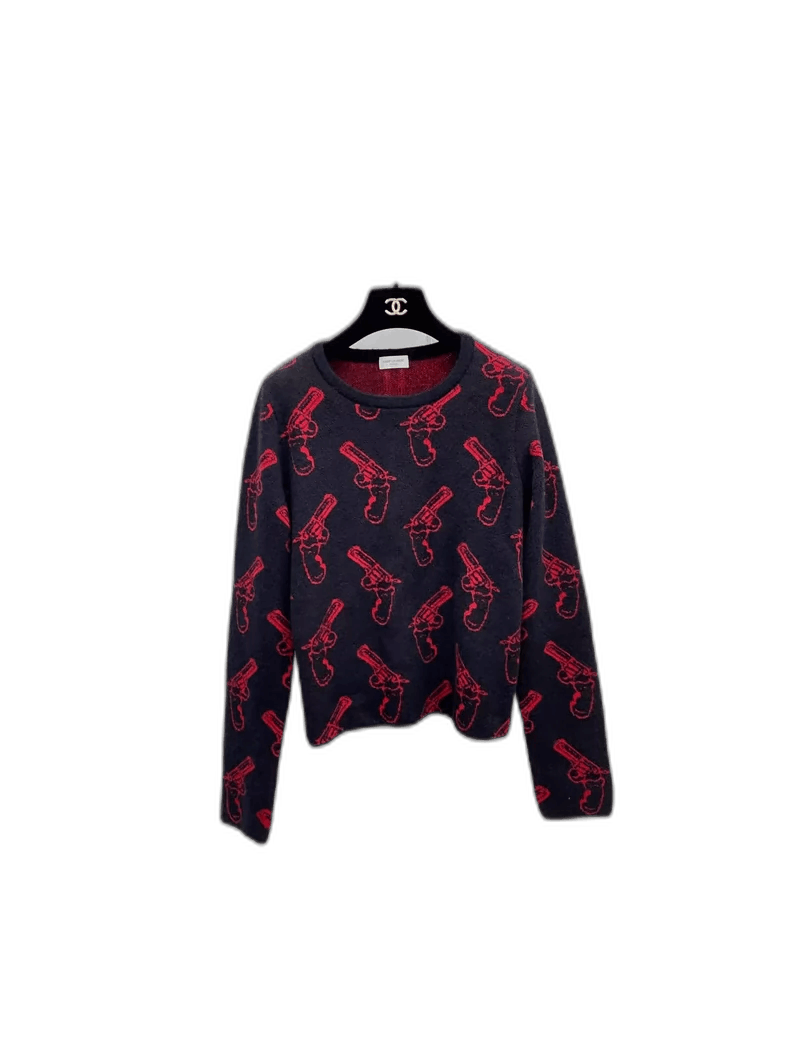 saint laurent handgun print sweater in black