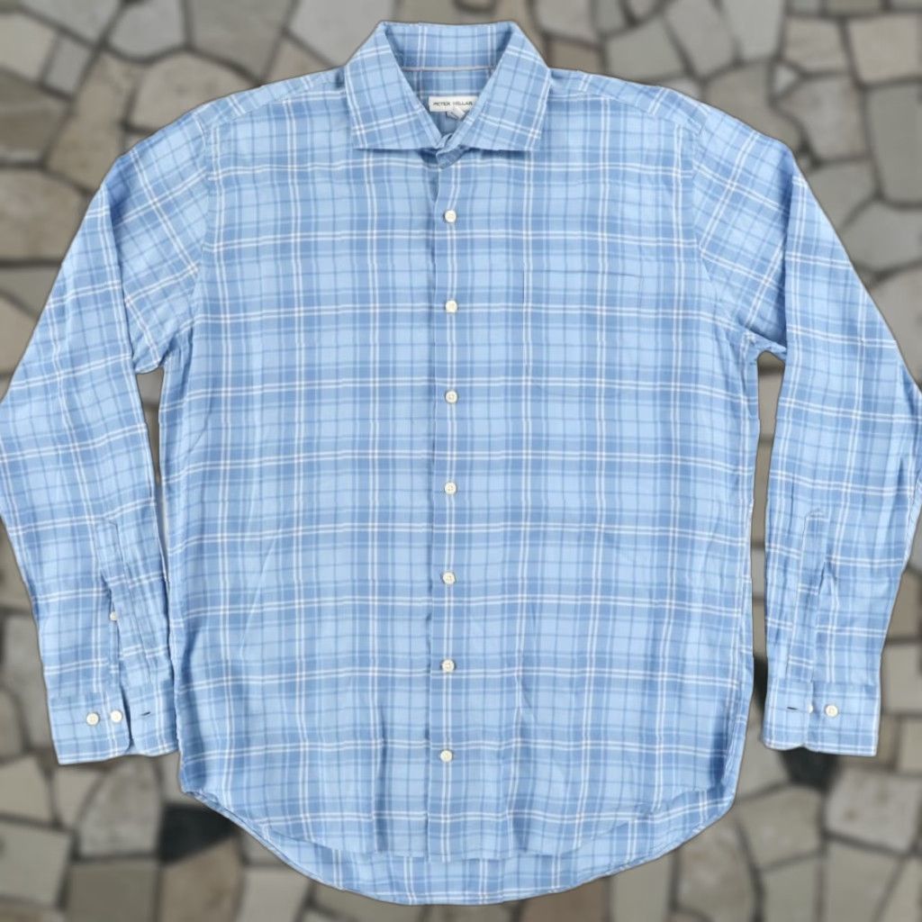 Peter Millar Peter Millar Yates Summer Soft Cotton Plaid Long Sleeve Button Up Shirt Blue Men's L Size US L / EU 52-54 / 3 - 1 Thumbnail