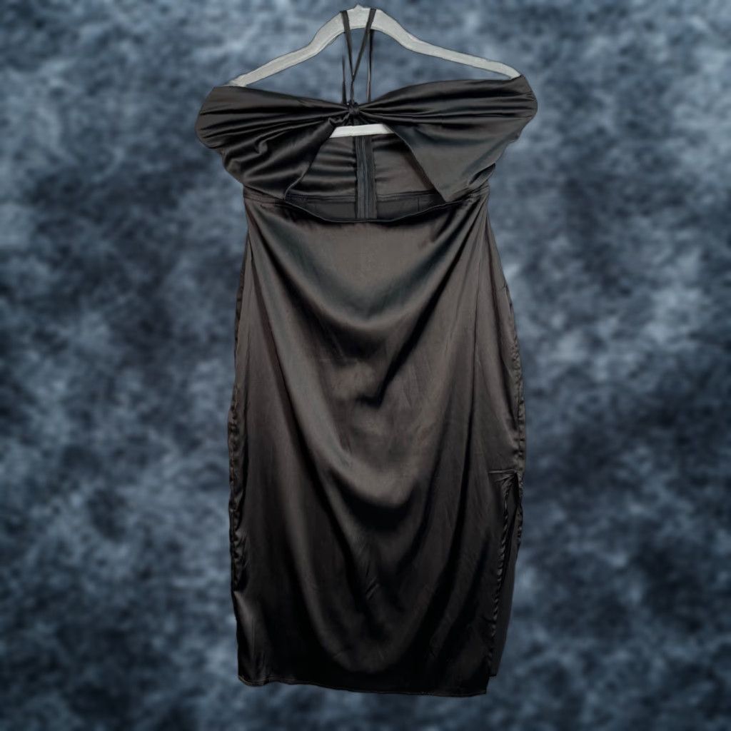 Vintage VINTAGE Danielle Bernstein Black Off-Shoulder Satin Midi Dress Small Size S / US 4 / IT 40 - 1 Thumbnail