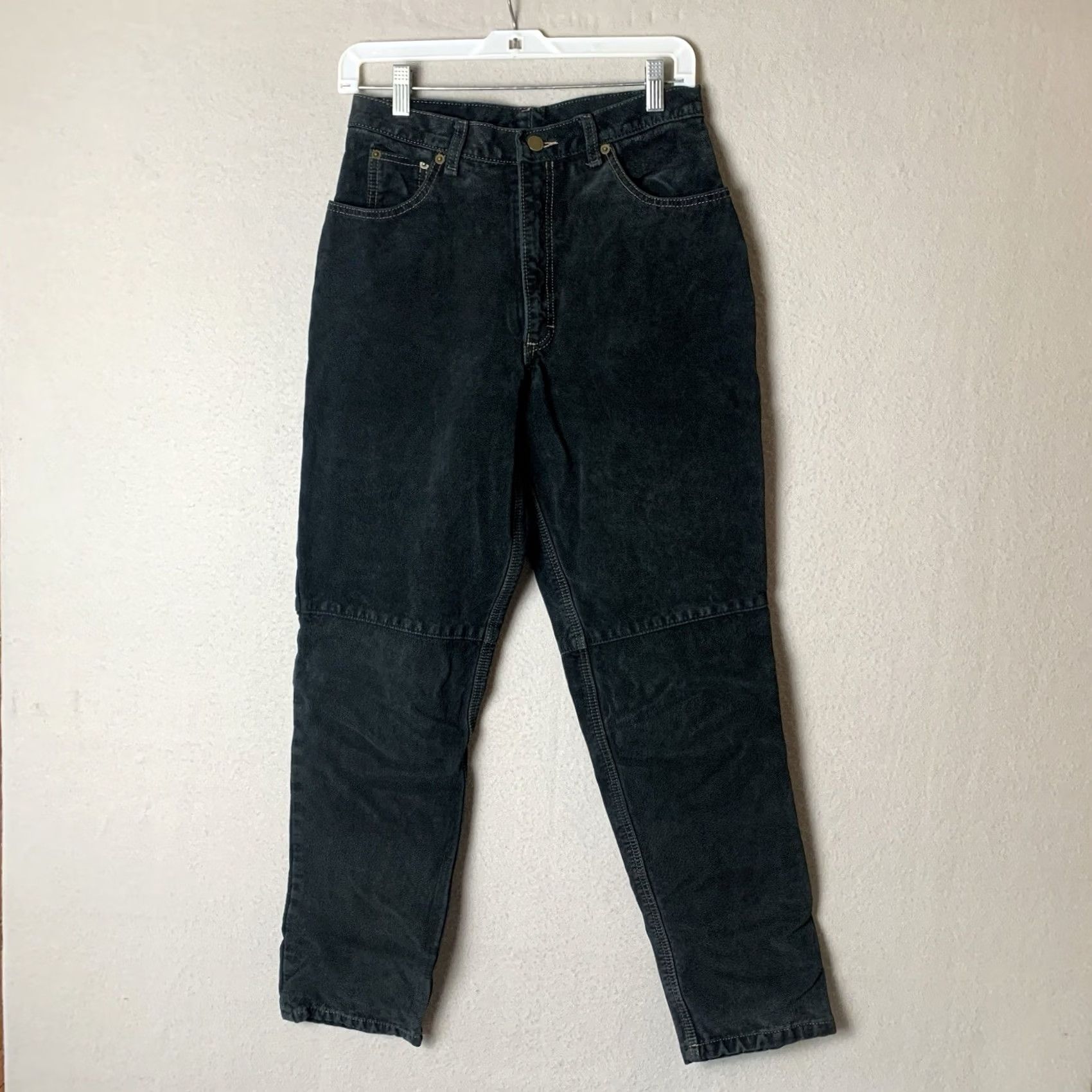 Vintage VINTAGE Bovines Pants Womens 12 Black Genuine Suede Leather Chino Straight Pockets Goth Retro Y2K Canada Machine Washable Size 34" / US 12 / IT 48 - 2 Thumbnail