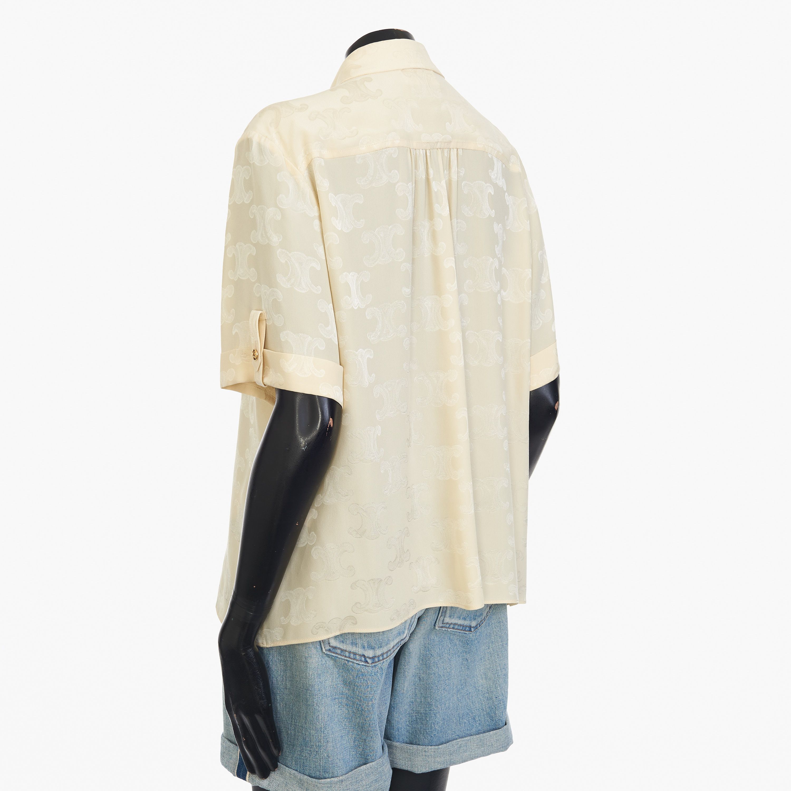 Celine Triomphe Blouse In Crème Shiny Matte Silk Size M / US 6-8 / IT 42-44 - 4 Thumbnail