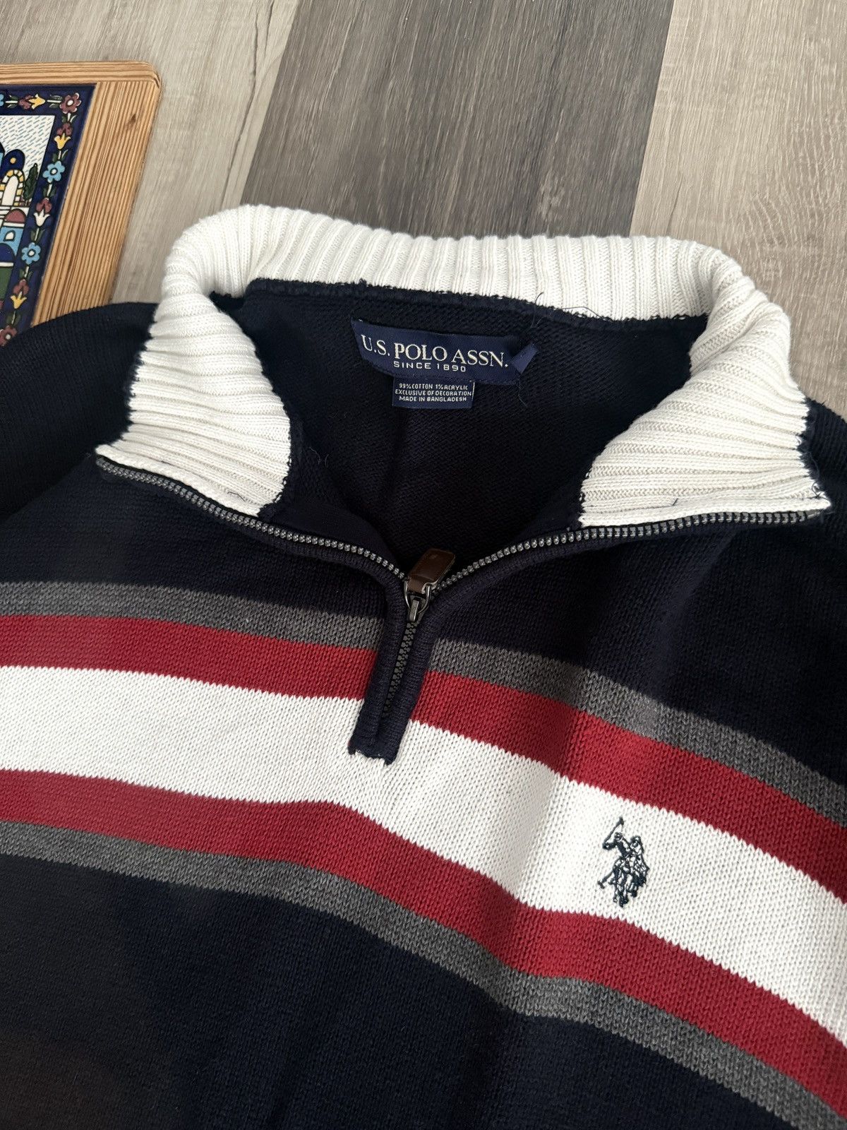 U.S. Polo Assn. × Vintage Us Polo Assn Navy Sweater Men 1/4 zip Pullover 90s Mock Neck Size US XXL / EU 58 / 5 - 1 Thumbnail