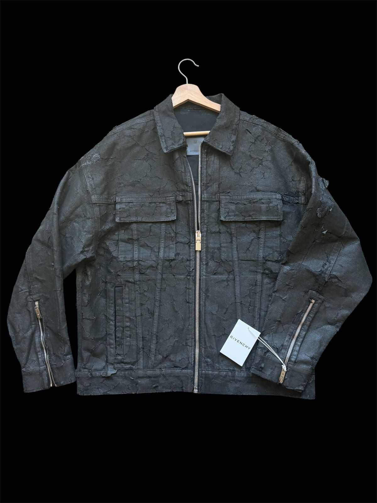 Givenchy Givenchy Cracked Wax Zip Denim Jacket 4g Rivet Black Sz L Size US L / EU 52-54 / 3 - 1 Thumbnail