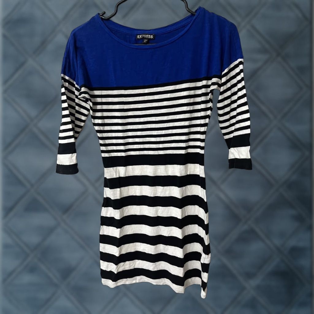 Express Express Maxi Dress Womens Long Sleeve Round Neck Striped Cotton Modal Knit Short Multicolor XS (Pre-owned) Size S / US 4 / IT 40 - 1 Thumbnail