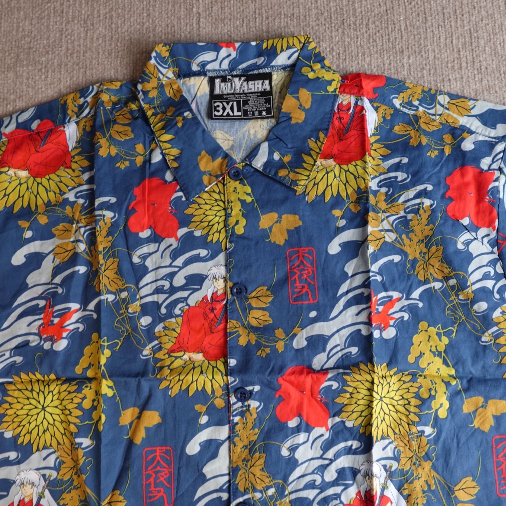 ALOHAS Loot Crate Inuyasha Shirt 3XL Button-Up Blue Cotton Mens Short Sleeve Collared Graphic Print Vintage N/A Size US XXL / EU 58 / 5 - 2 Thumbnail