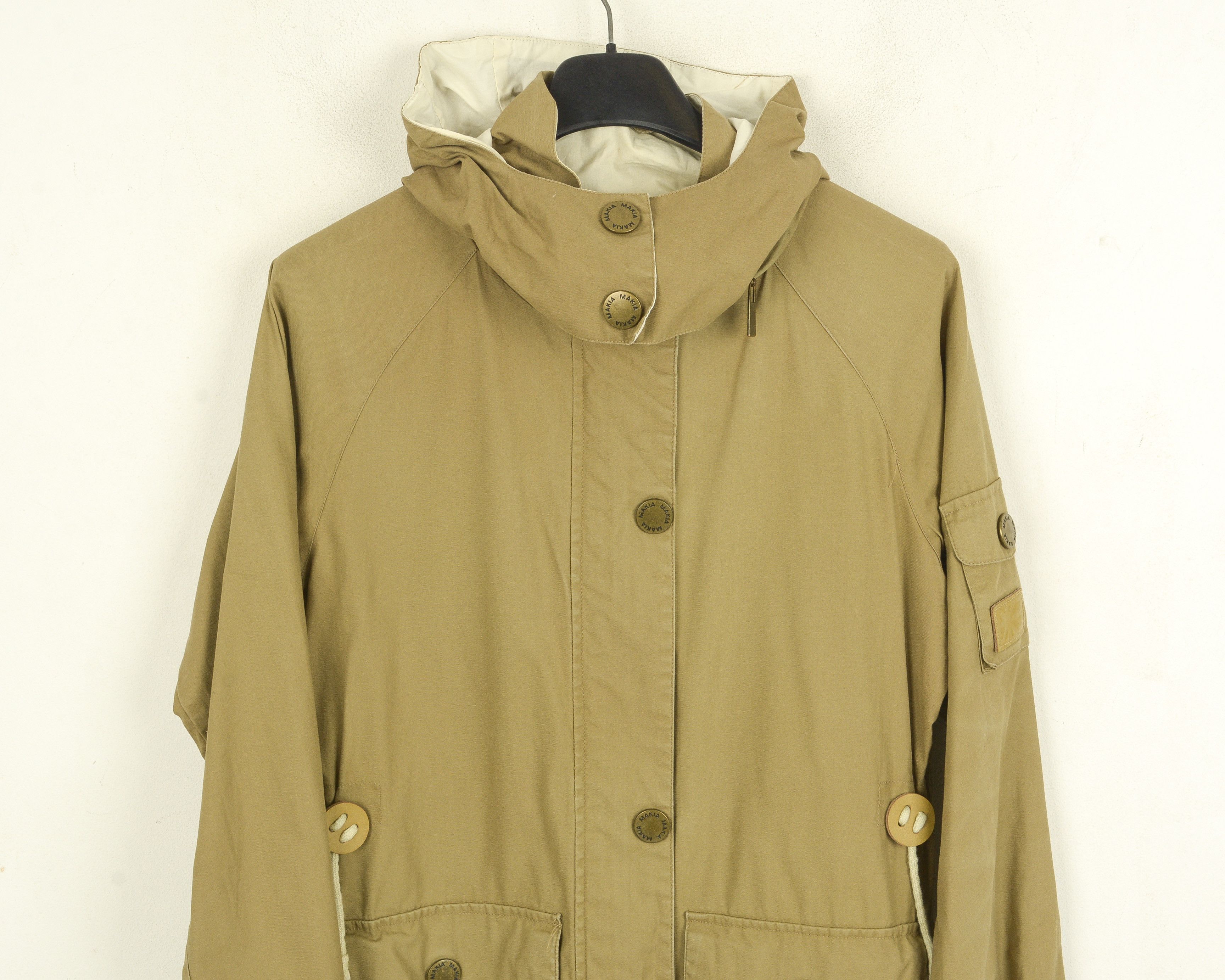 Makia Coat Jacket Women XS Beige Long Raincoat Cotton Hooded Size XS / US 0-2 / IT 36-38 - 2 Thumbnail