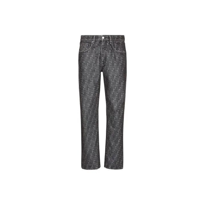 Fendi Fendi Gray Logo Pattern Straight Leg Jeans 0079 Size US 31 - 1 Thumbnail