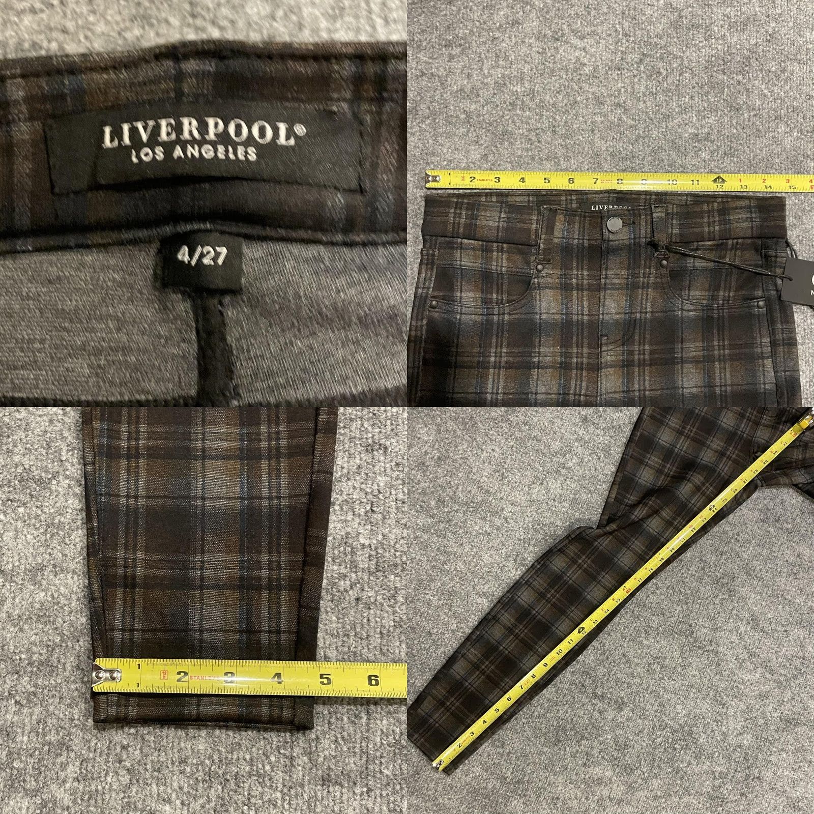 Vintage Liverpool Gia Glider Pants Womens 4/27 Grey Black Blue Plaid Pull On 28" Size 27" / US 4 / IT 40 - 9 Thumbnail