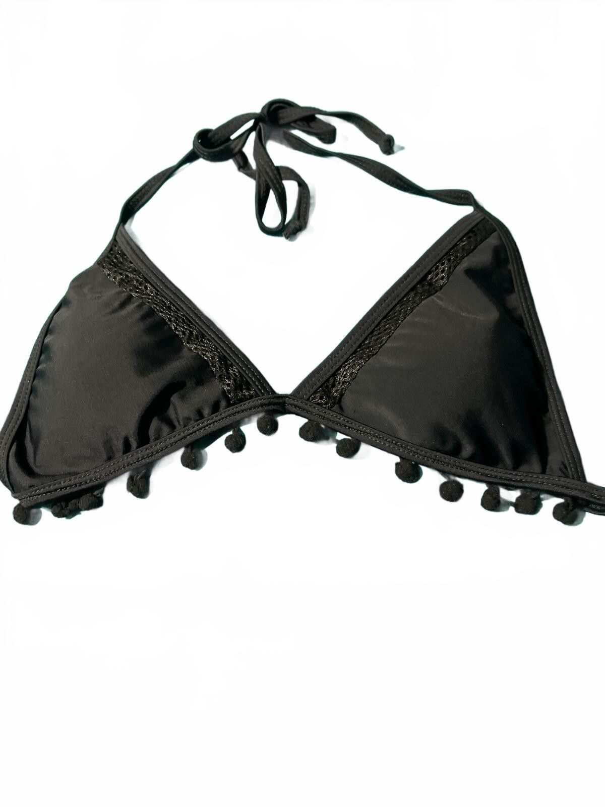 Unknown London Black Two-Piece High-Waisted Bikini Set with Pom Pom Trim Size ONE SIZE - 4 Thumbnail