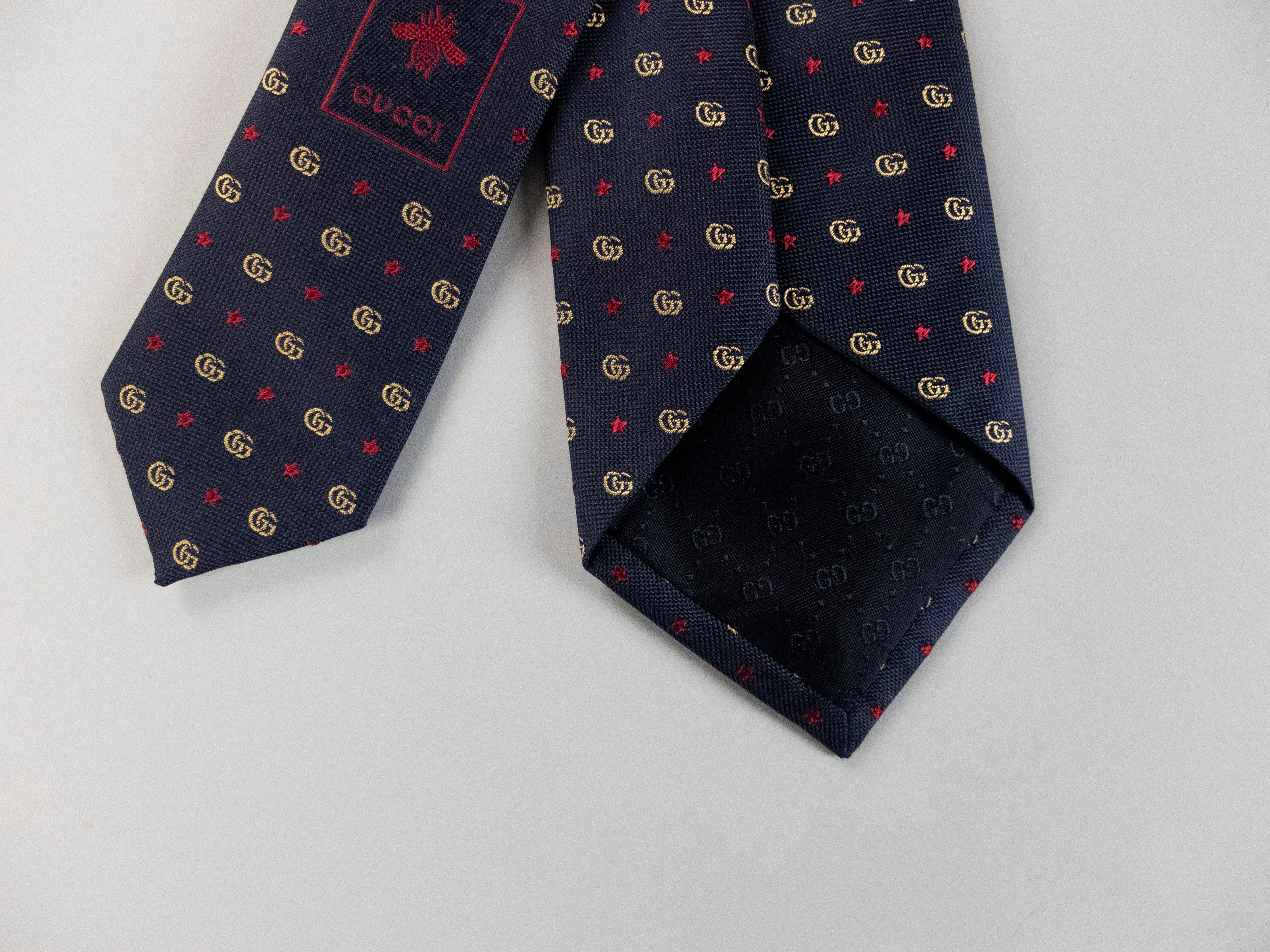 Gucci GUCCI navy blue interlocking GG logo & stars motif silk tie Size ONE SIZE - 7 Thumbnail