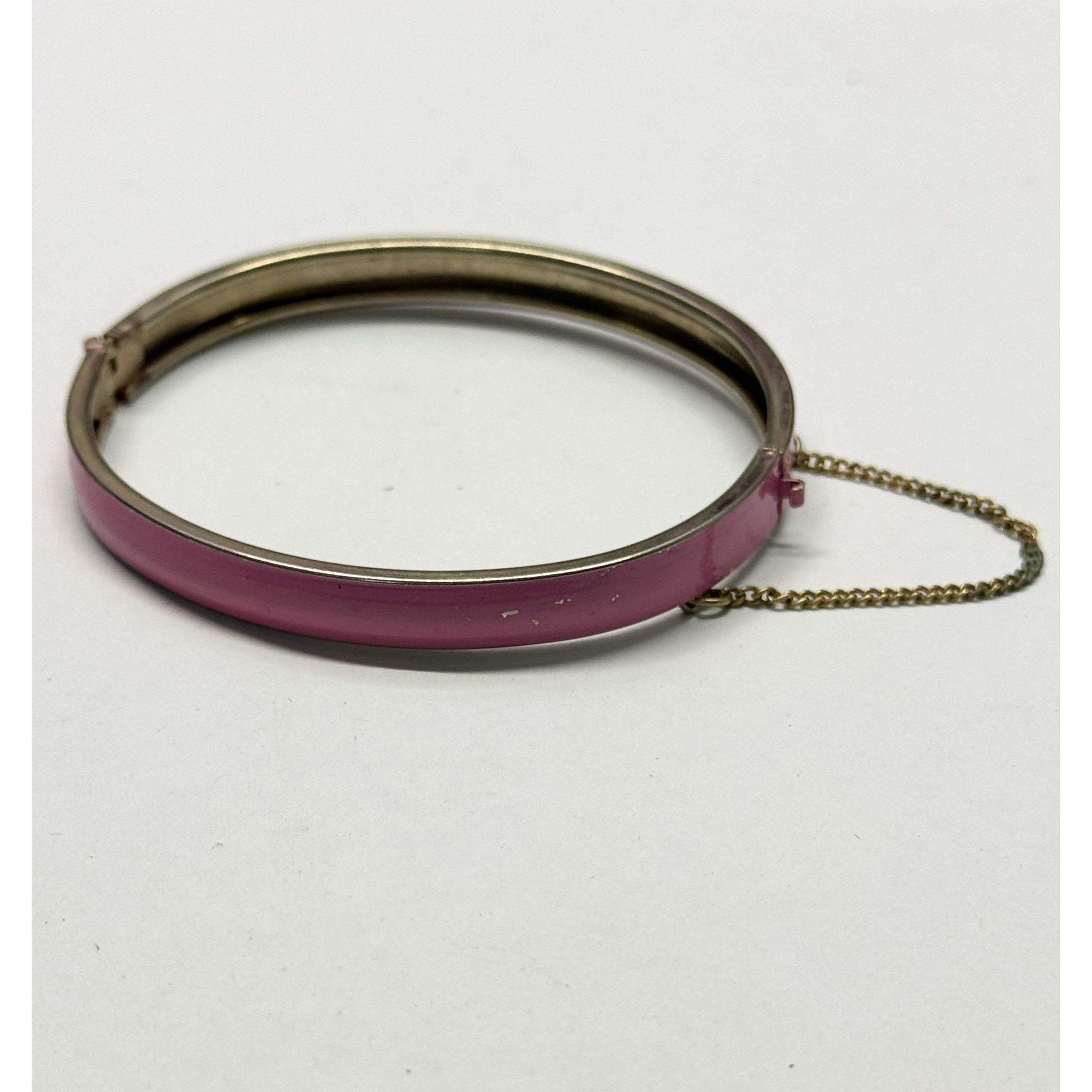 Vintage pink enamel hinged bangle bracelet