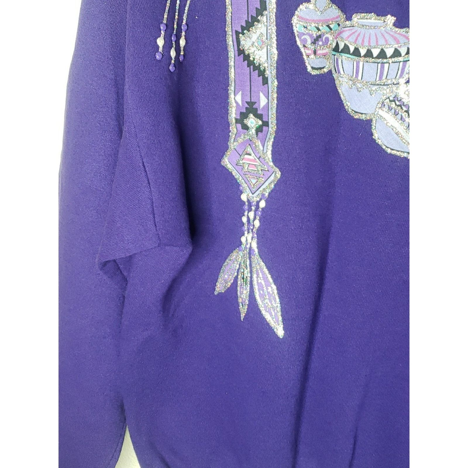 Jerzees Vtg 80s Native American Feathers Sparkle Southwestern MEDIUM Size US M / EU 48-50 / 2 - 18 Thumbnail