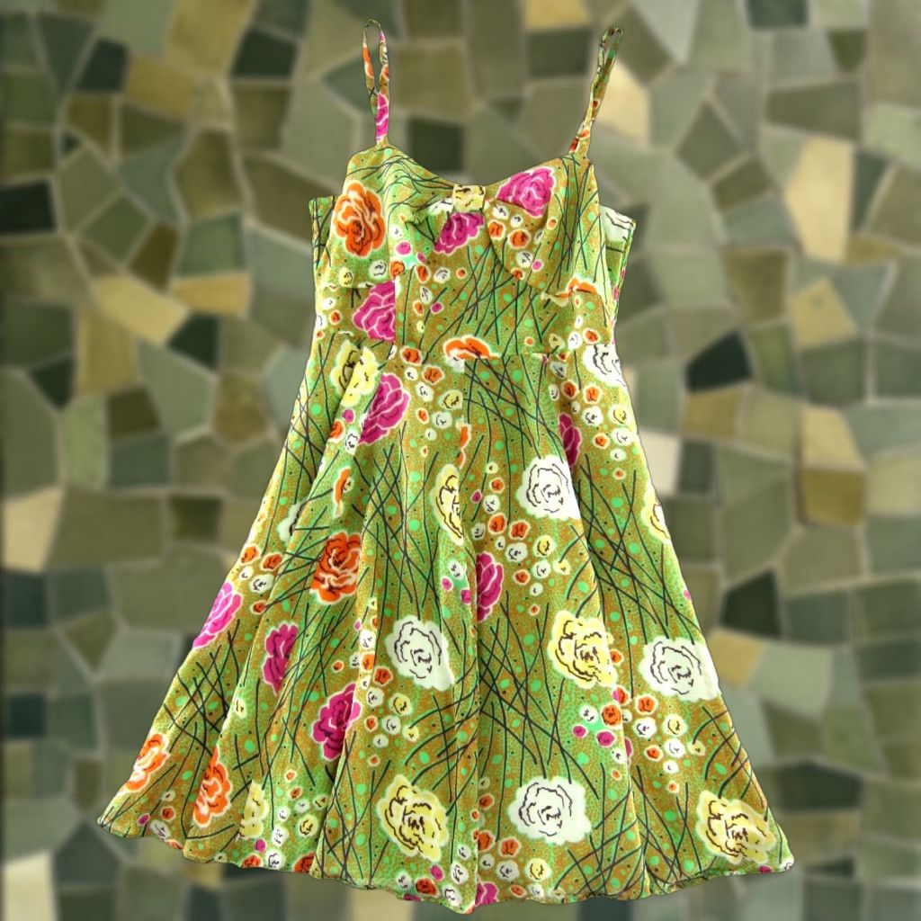 Girls From Savoy Silk Green Floral Cami Slip Dress 6 - Vintage? No.