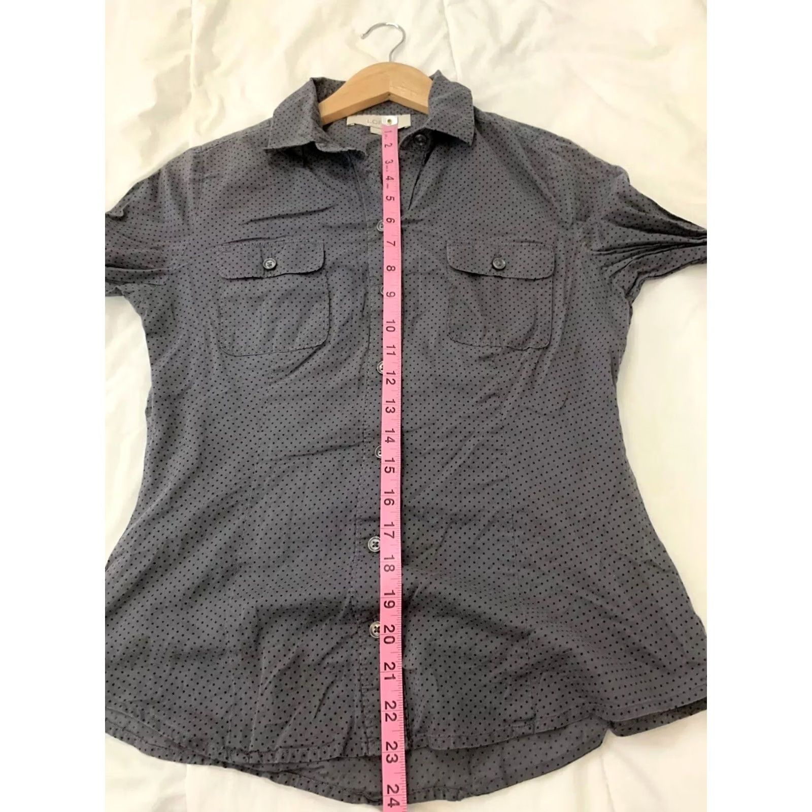 Ann Taylor Ann Taylor Loft Polka Dot Button Front Long Sleeve Top Womens Small Gray Blouse Size S / US 4 / IT 40 - 5 Thumbnail