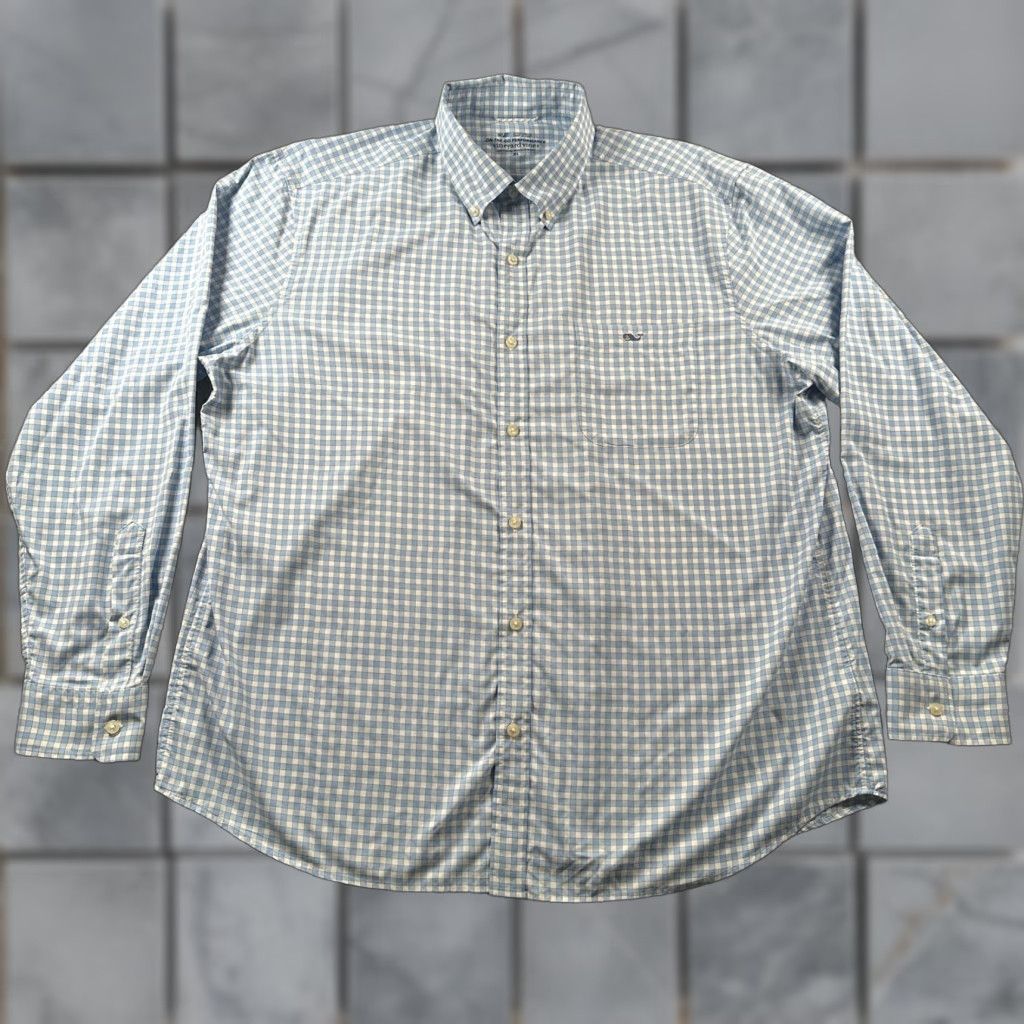 Vineyard Vines Vineyard Vines Shirt Mens XL OTG Performance Light Blue Gingham Button Down Size US XL / EU 56 / 4 - 1 Thumbnail