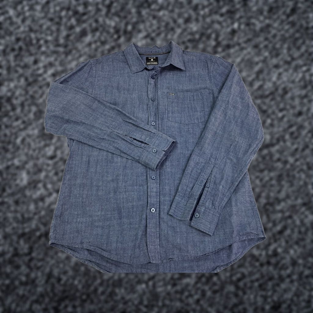 Hurley Hurley Mens Button-Up Shirt Blue Denim Long Sleeve L Large Collared Patch Logo Size US L / EU 52-54 / 3 - 1 Thumbnail