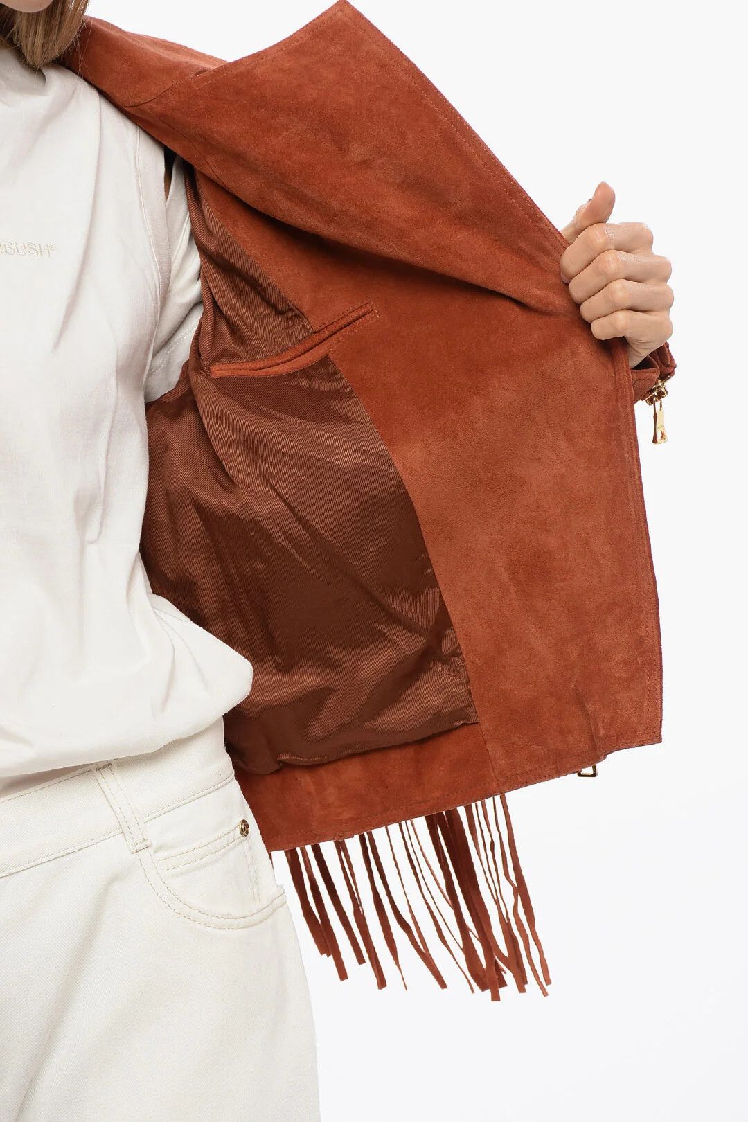 Balmain og1mm0326 Fringed Suede Biker Jacket in Orange Size S / US 4 / IT 40 - 5 Thumbnail