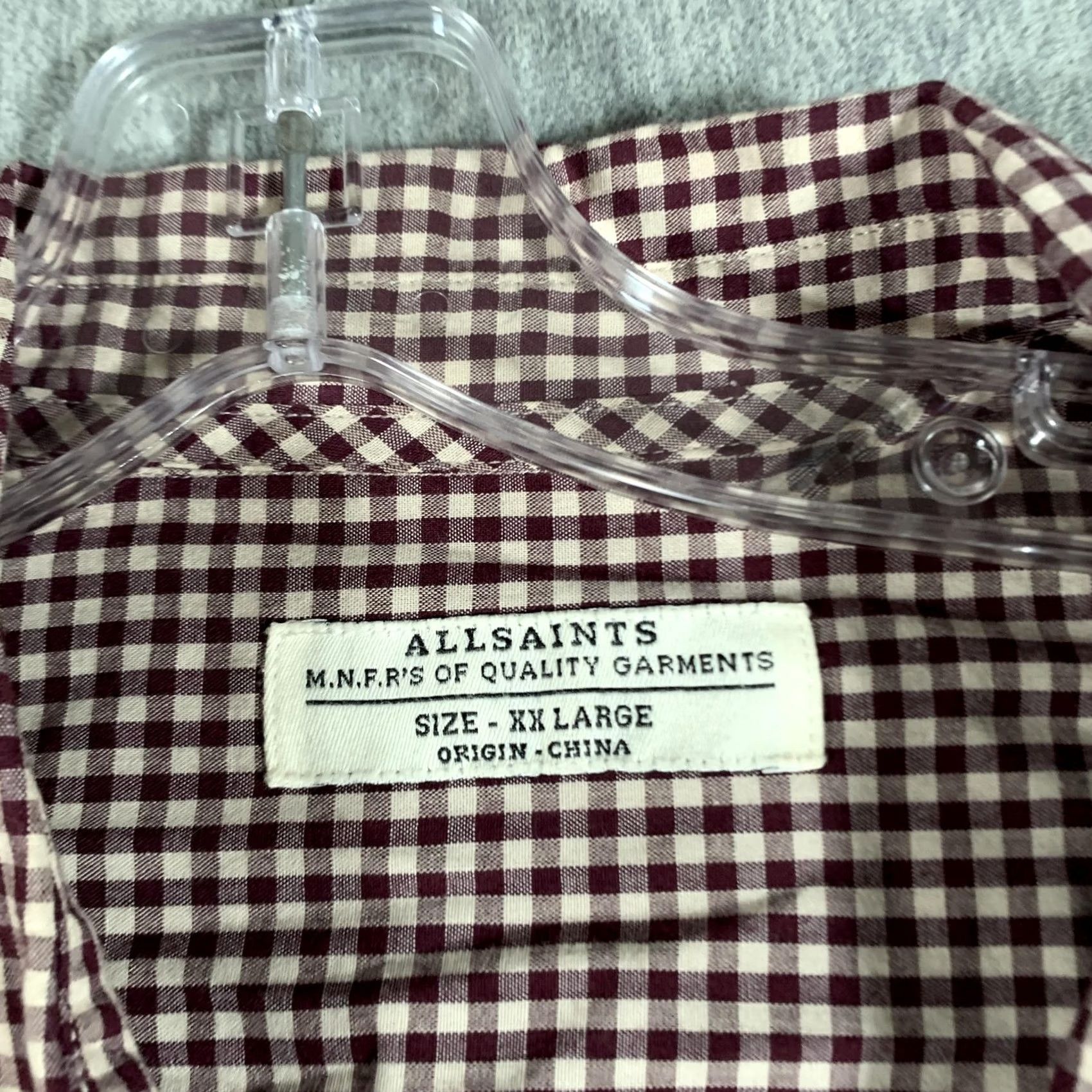 Allsaints AllSaints Shirt Mens 2XL Red Gingham Check Long Sleeve Button Front Casual Size US XXL / EU 58 / 5 - 5 Thumbnail