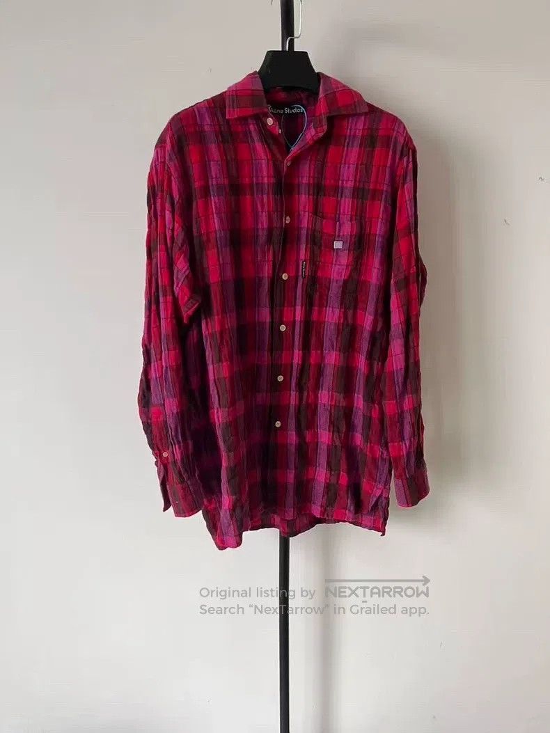 Acne Studios Smiley icon color block plaid shirt with long