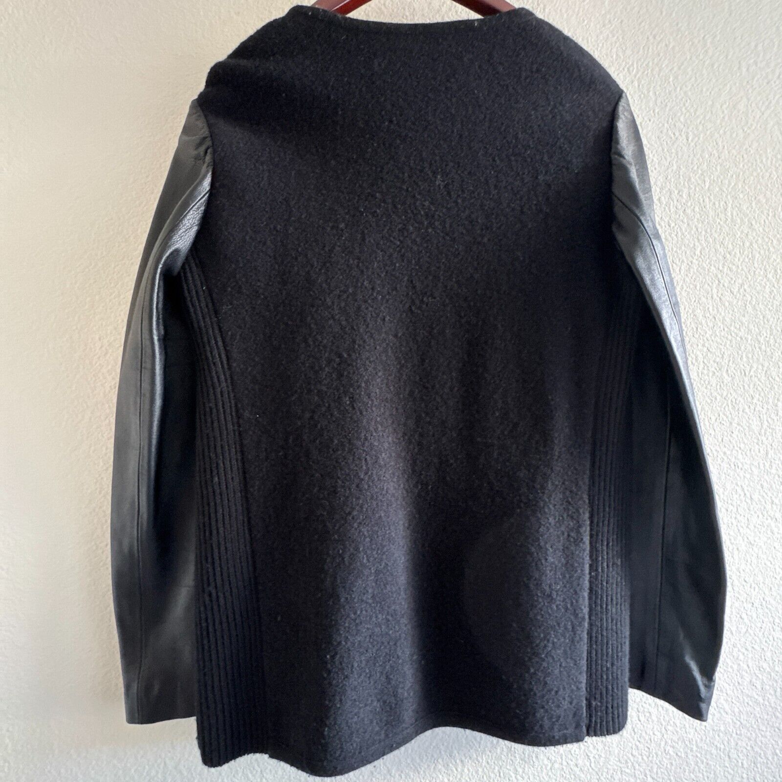 Vince Vince Wool Leather Sleeve Moto Black Jacket Pockets Zip Wom Size S / US 4 / IT 40 - 9 Thumbnail