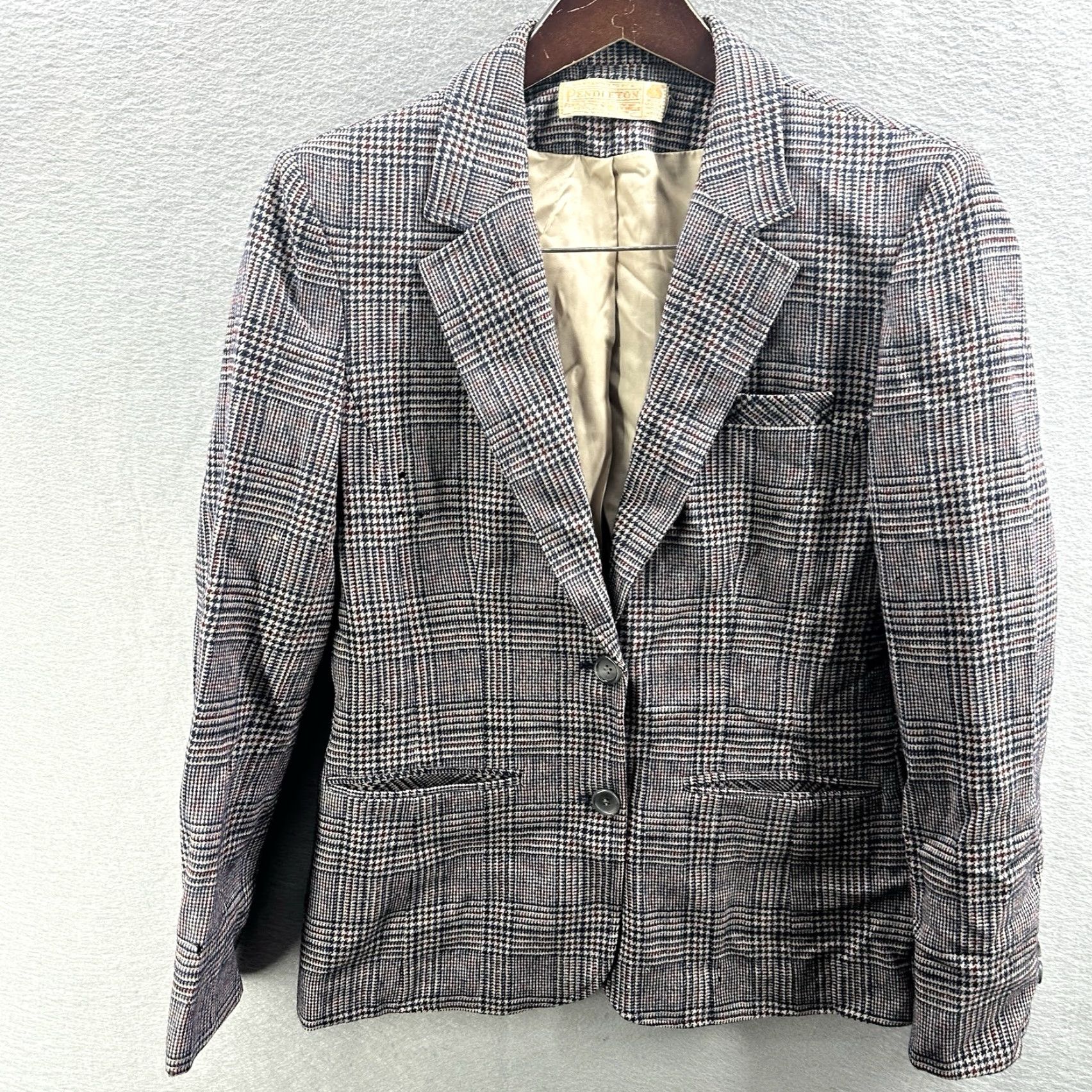 Pendleton VINTAGE Pendleton Wool Blazer Jacket Women M Beige Houndstooth Preppy Vintage Wool Reading Read Blazer Women M Size M / US 6-8 / IT 42-44 - 2 Thumbnail