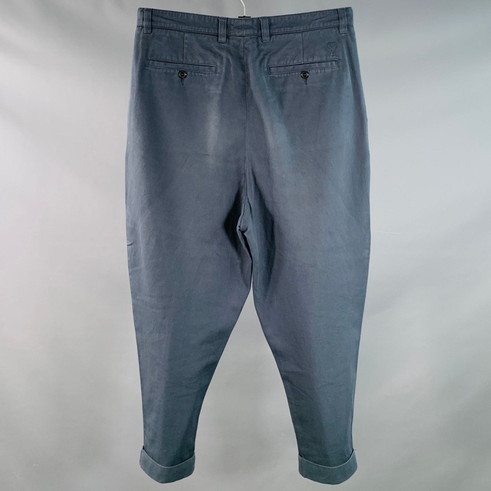 AMI Size M Blue Cotton Pleated Button Fly Casual Pants Size US 34 / EU 50 - 3 Thumbnail