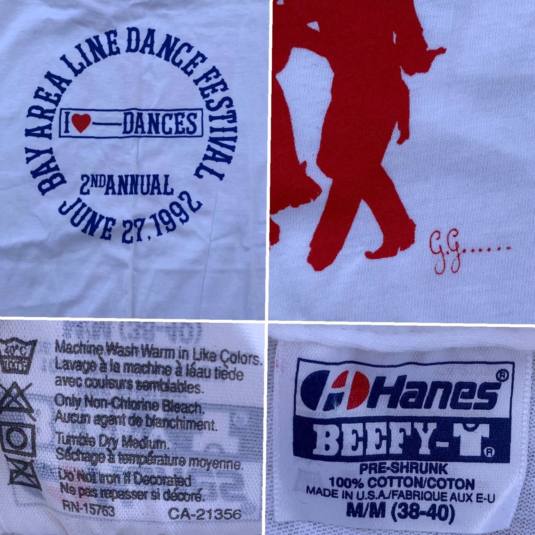 Hanes VINTAGE Hanes Beefy-T Line Dancers Rule Bay Area Line Dance Festival 1992 t-shirt M White 90s Mens Size US M / EU 48-50 / 2 - 7 Thumbnail