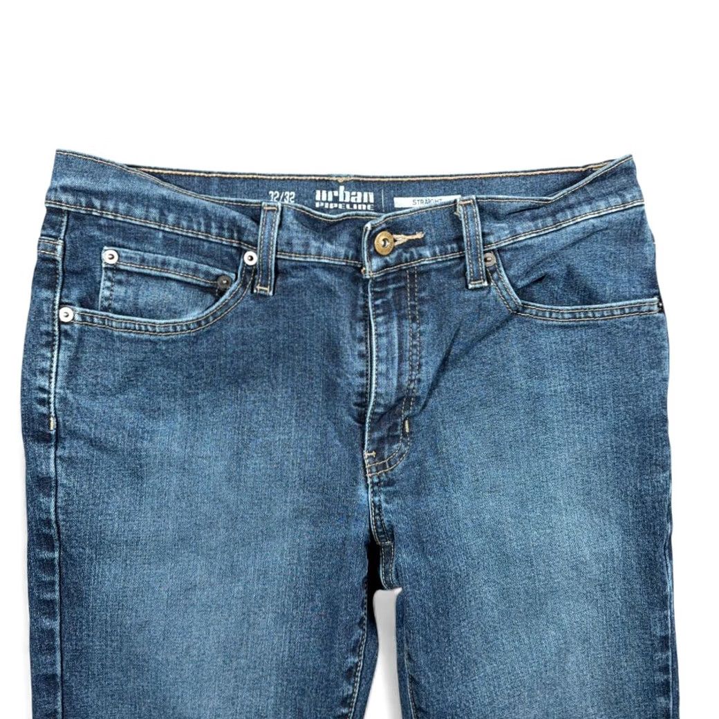 Vintage Urban Pipeline Jeans Mens 32x32 Blue Straight Fit Denim Stretch Dark Wash 5-Pocket Design Zip Fly Regular Rise Low 8-10 in Mens Jeans Blue Denim Size US 32 / EU 48 - 3 Thumbnail