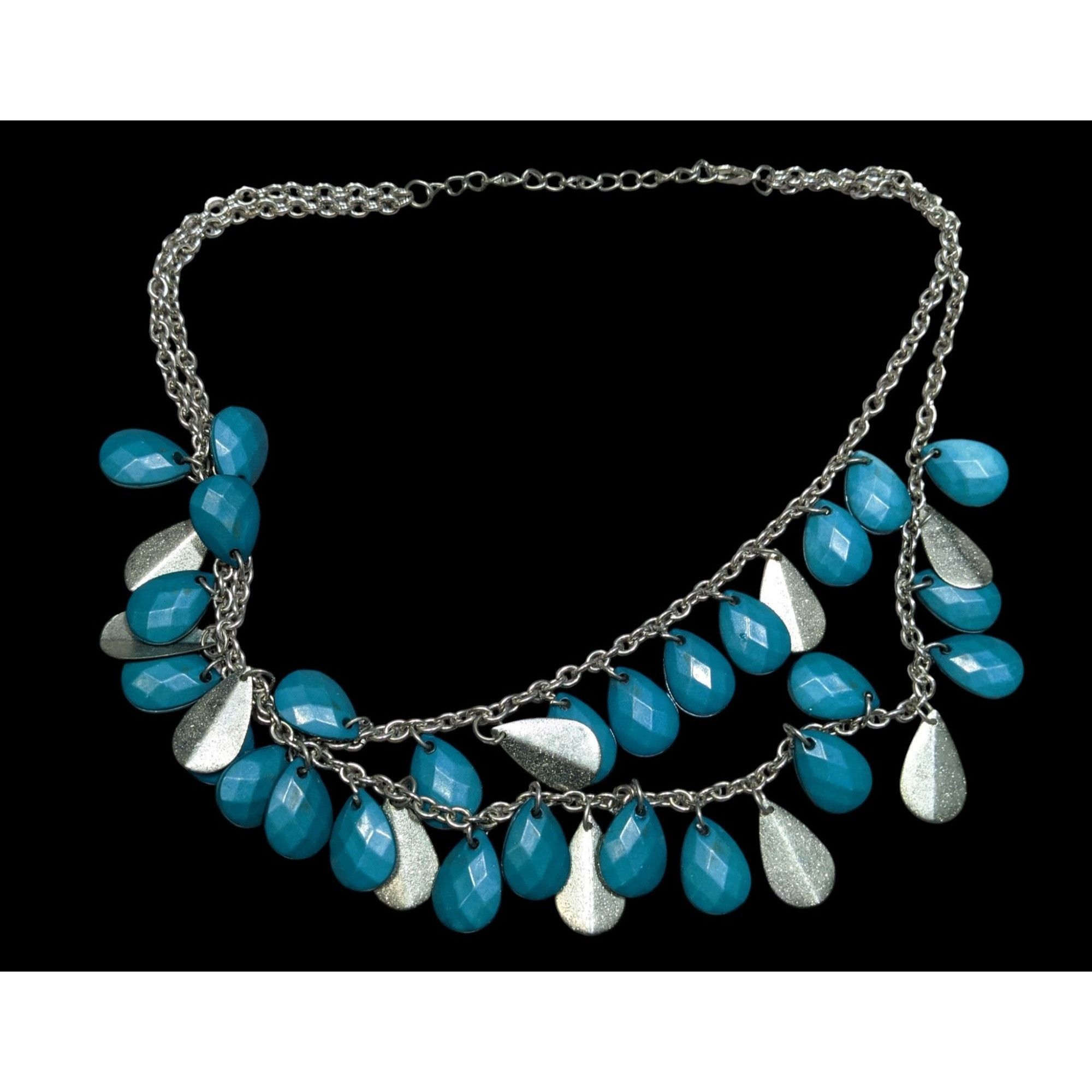 Other Layered Silver-Tone Chain Necklace With Turquoise Teardrop B Size ONE SIZE - 1 Thumbnail