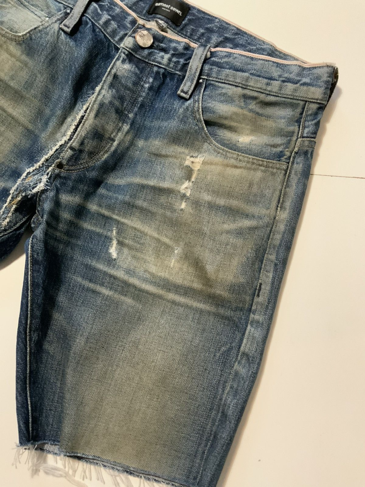 Earnest Sewn Earnest Sewn Redline Selvedge Distressed Denim Jean Shorts Size US 32 / EU 48 - 9 Thumbnail