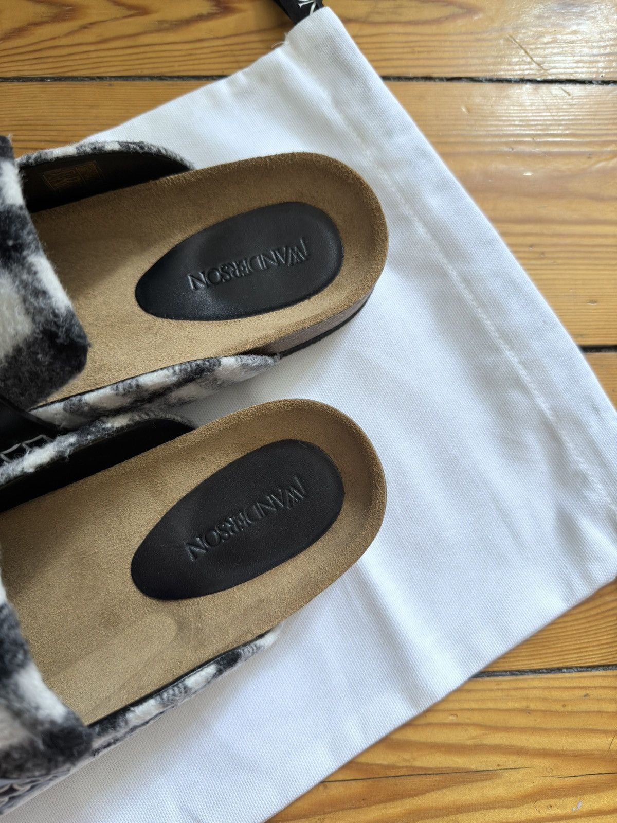 JW Anderson check leather mules in black & white Size 41 UK8