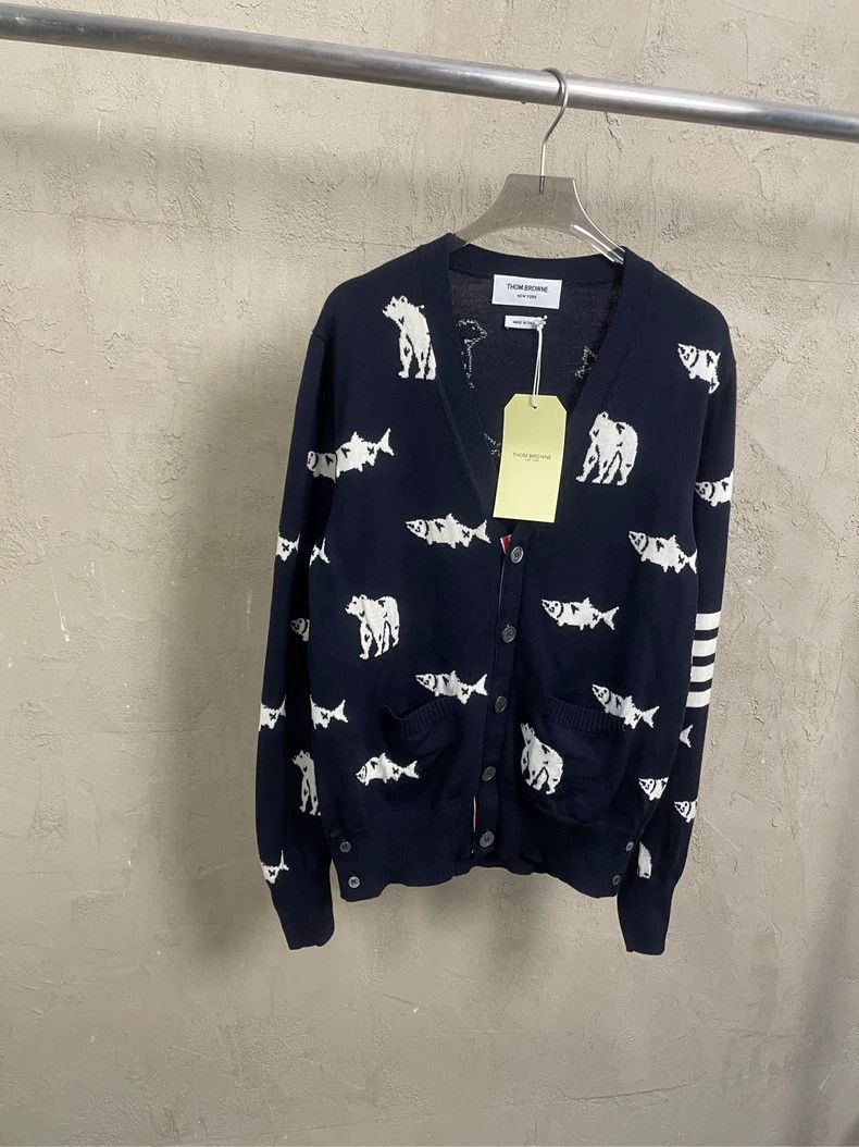 Thom Browne Thom browne Dark blue zoo four-striped wool knitted cardiga Size US XS / EU 42 / 0 - 1 Thumbnail