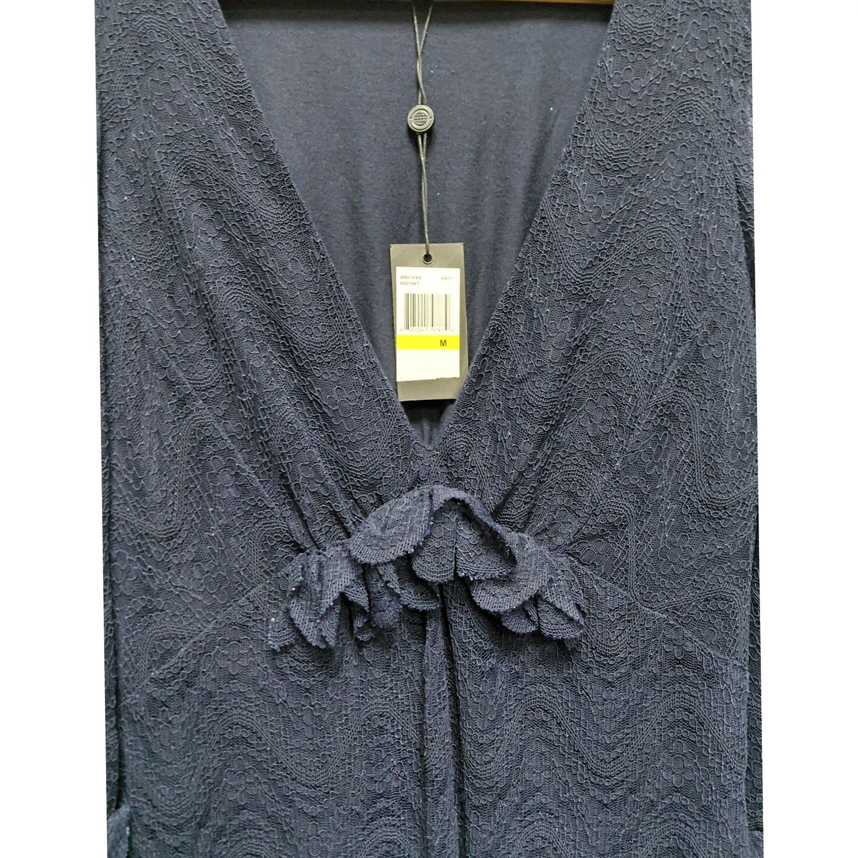 Vintage NWT Max Studio Navy Lace Ruffle Long Sleeve Dress | Size M | Women, A-Line, Party/Cocktail, V-Neck, Sheer Sleeves, Lined Body Size M / US 6-8 / IT 42-44 - 5 Thumbnail