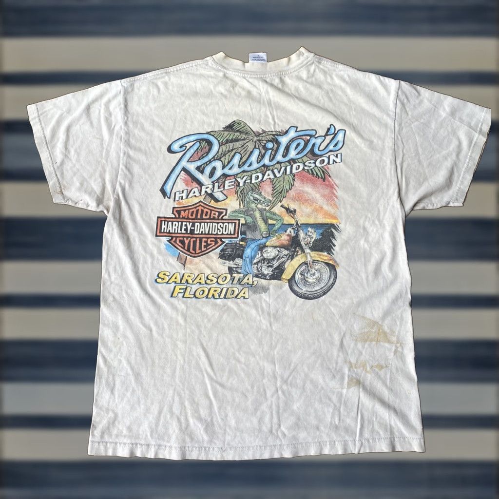 Harley Davidson VINTAGE Harley-Davidson T-Shirt Man Cream 2000s Y2K Graphic Print Harley-Davidson Alligator Florida Sarasota Size US L / EU 52-54 / 3 - 1 Thumbnail
