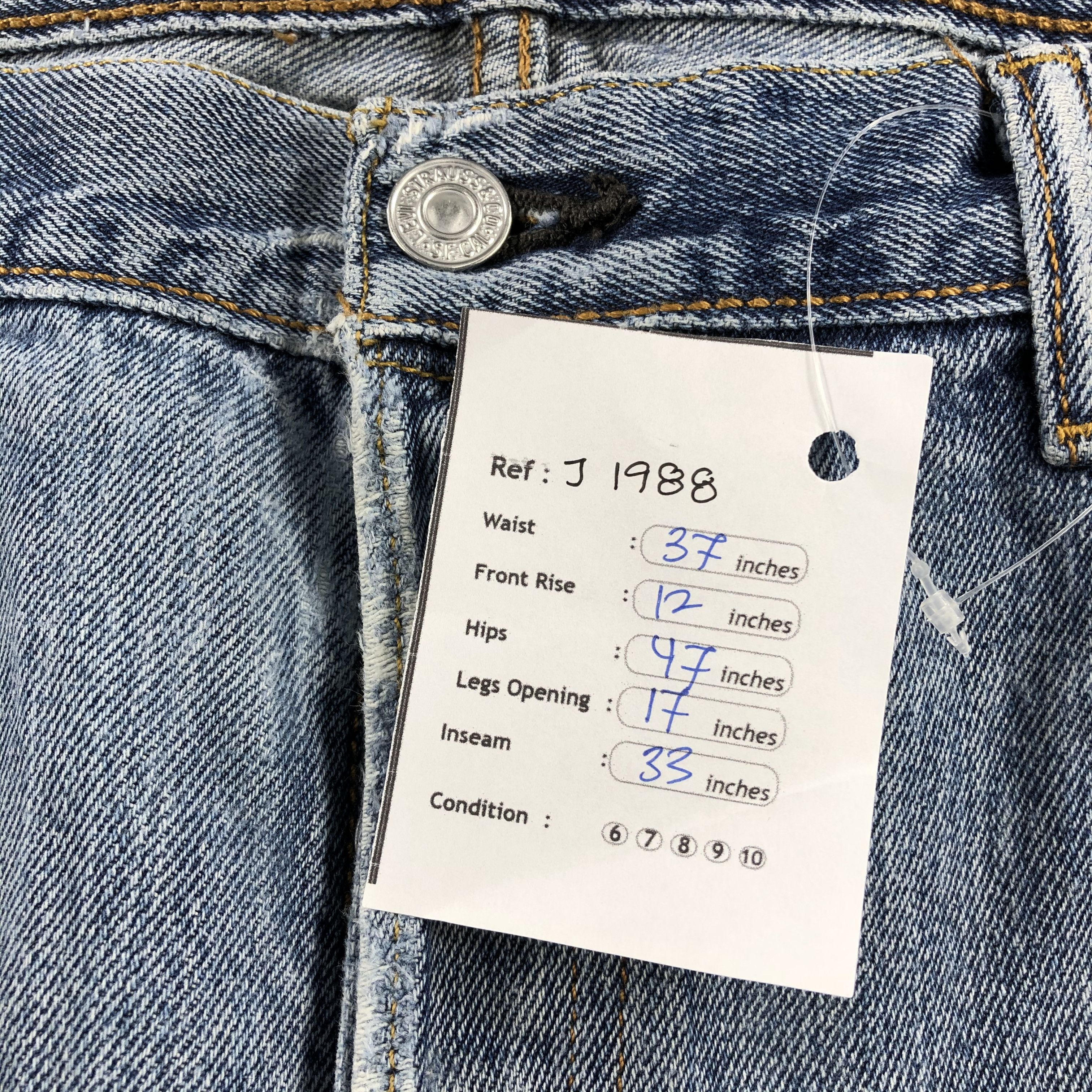 Levi's Vintage Blue Wash Levis 501 Jeans-J1988 Size US 37 - 18 Thumbnail