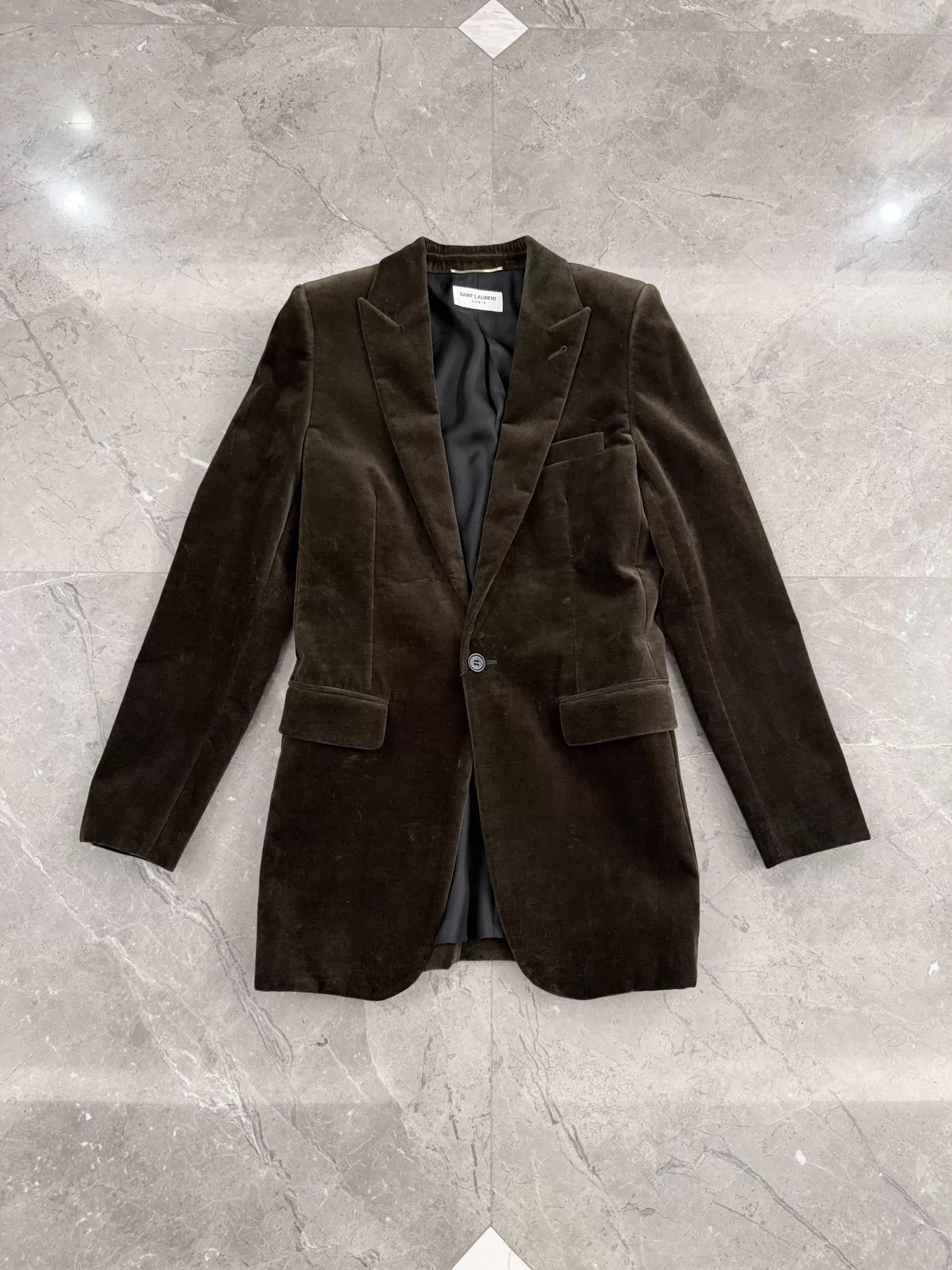 Saint Laurent Paris Saint Laurent le smoking brown & green velvet F36 (44) Size XS / US 0-2 / IT 36-38 - 1 Thumbnail
