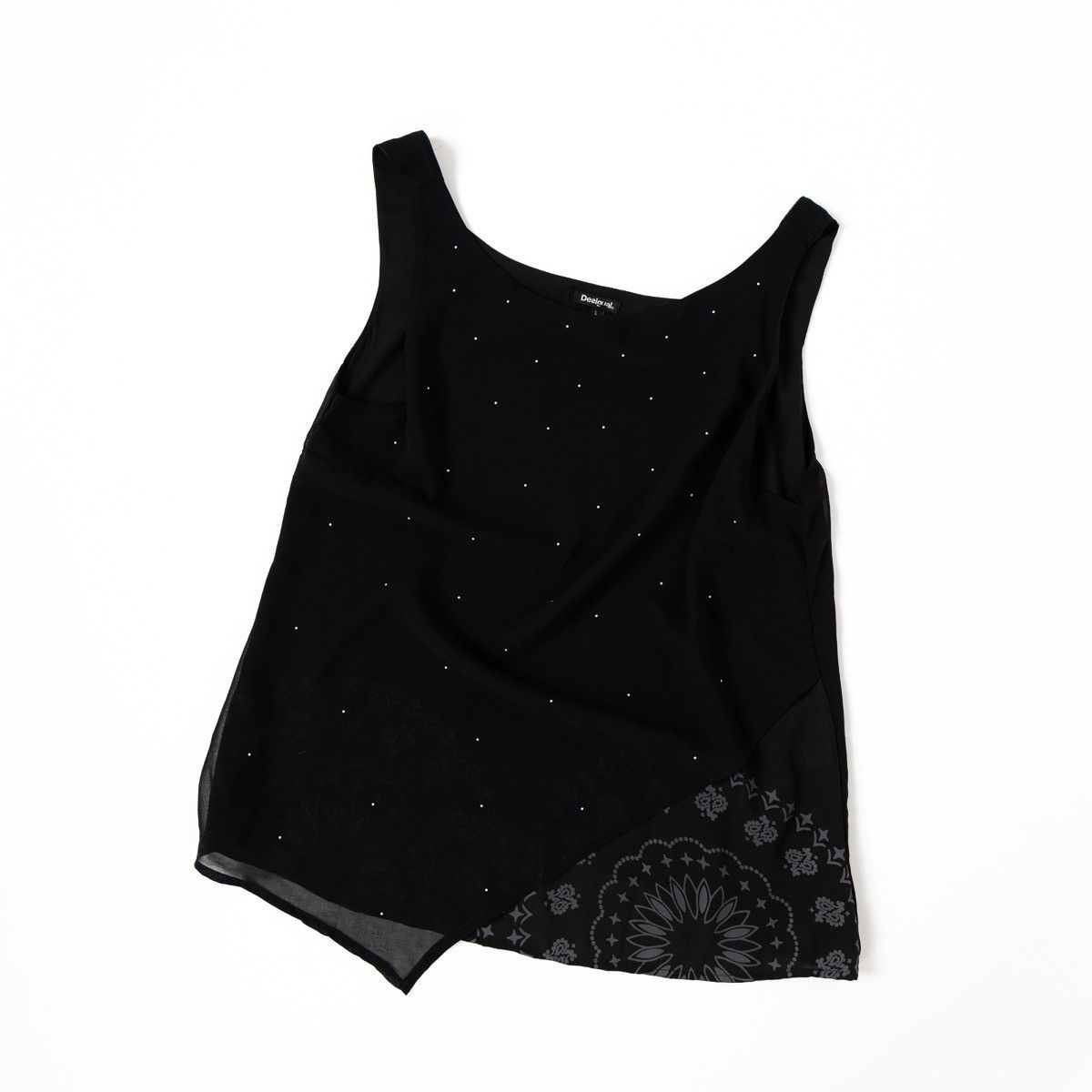 Desigual Desigual Black Sheer Tank Top Asymmetric Sleeveless Blouse Size L / US 10 / IT 46 - 1 Thumbnail