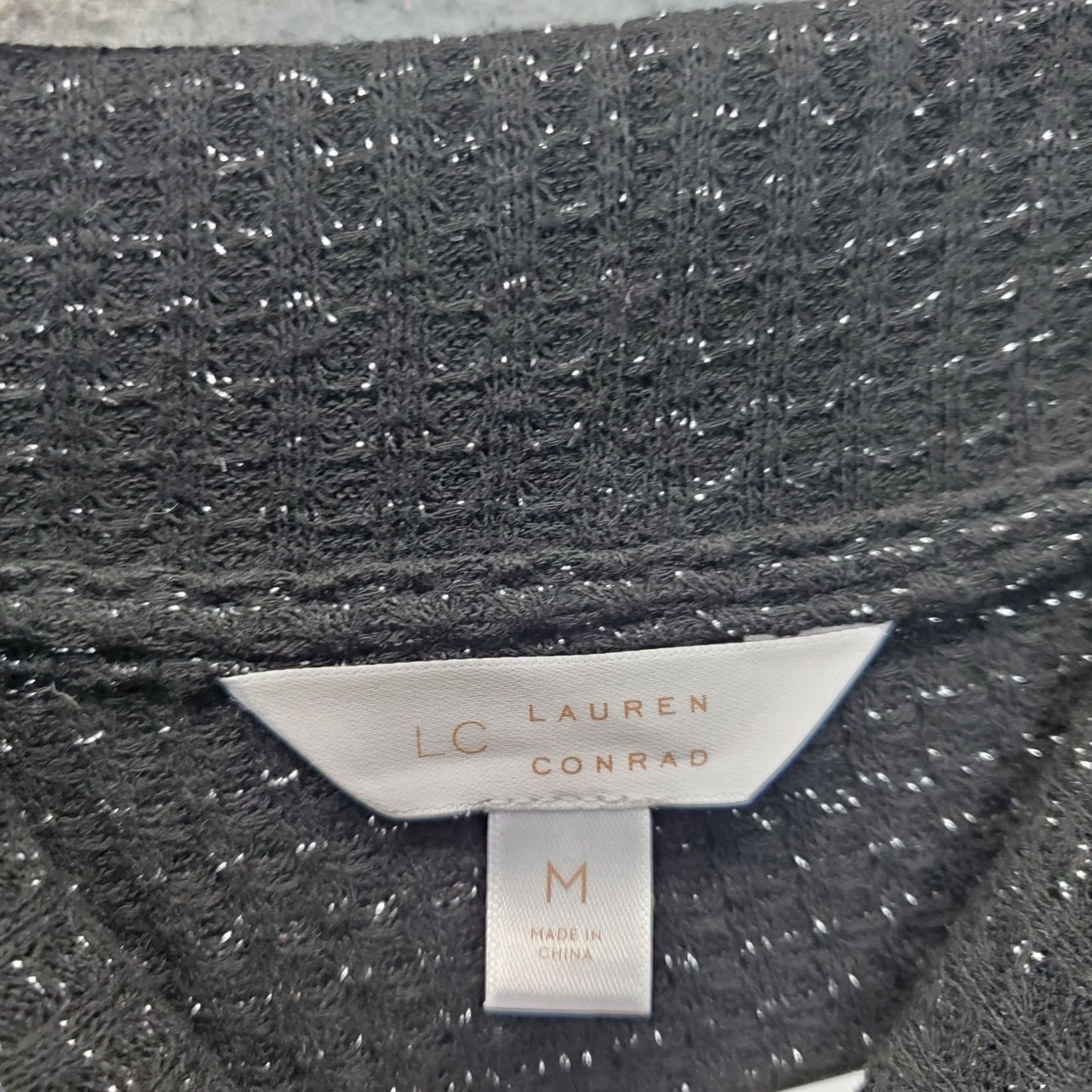 Vintage LC Lauren Conrad Blouse Womens M Black Metallic Tiered Hem Knitted Turtleneck Shirt Y2K Style Size M / US 6-8 / IT 42-44 - 5 Thumbnail