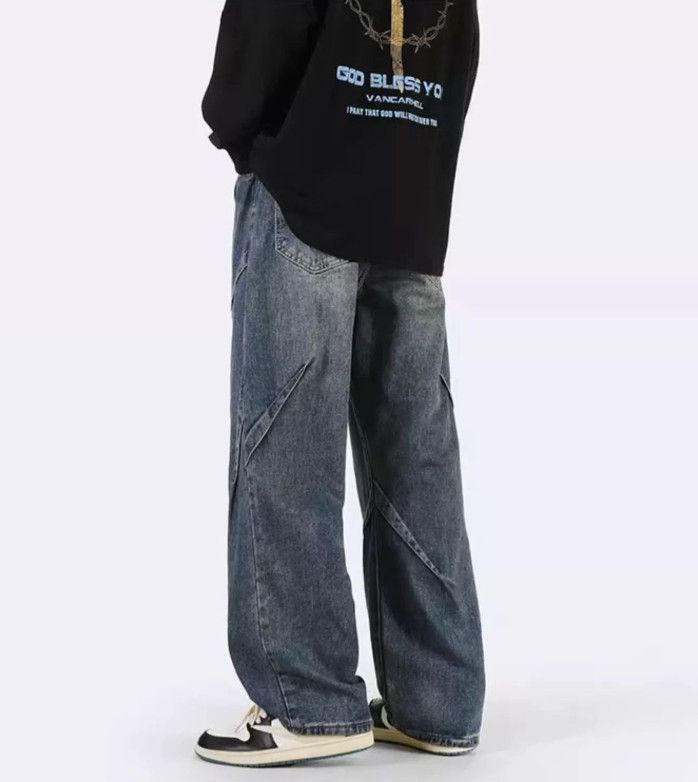 Japanese Brand Men's retro loose straight patchwork jeans Size US 32 / EU 48 - 4 Thumbnail