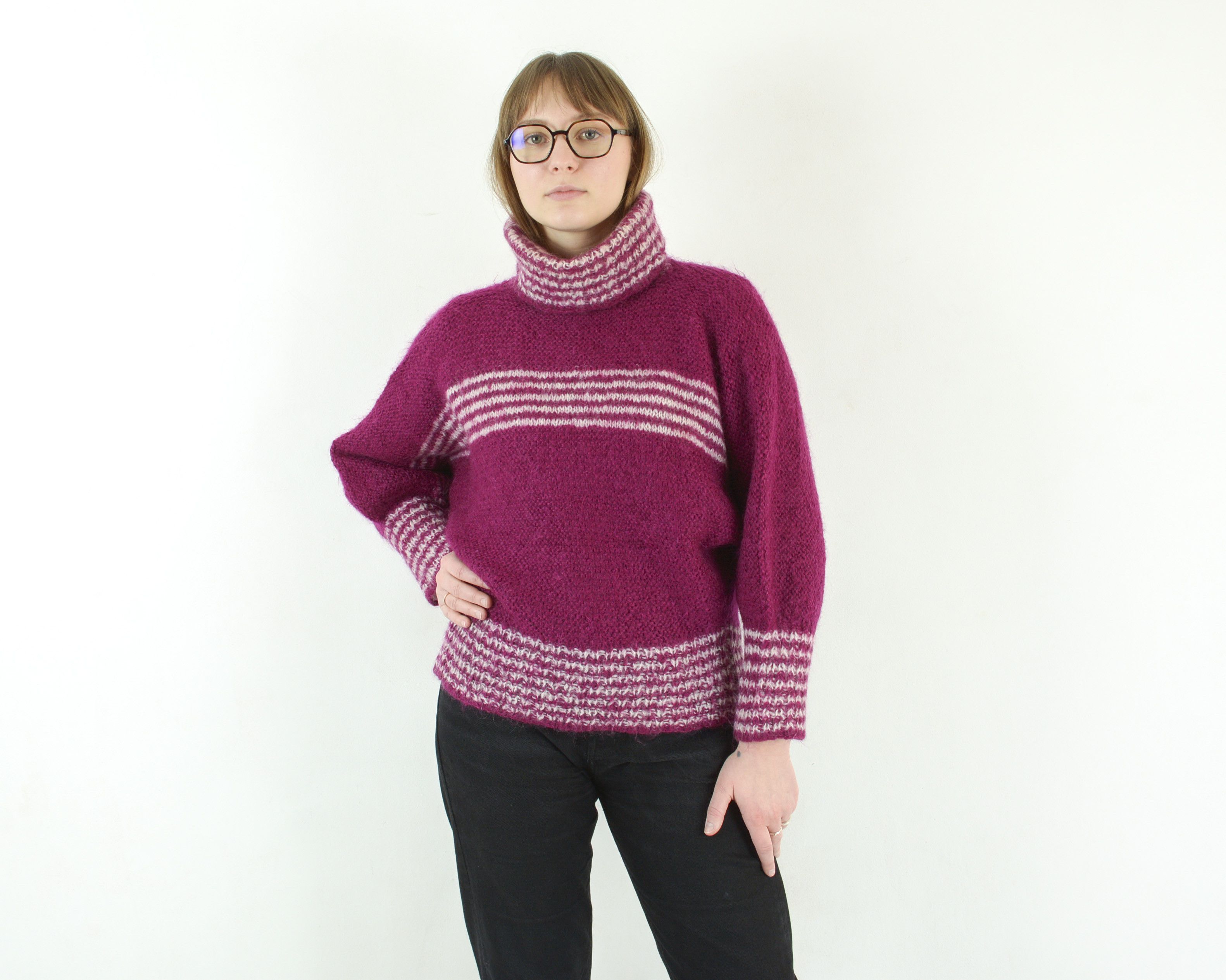 Handmade Handmade Wool Sweater Pullover Jumper Knitted Turtle Neck Size M / US 6-8 / IT 42-44 - 5 Thumbnail