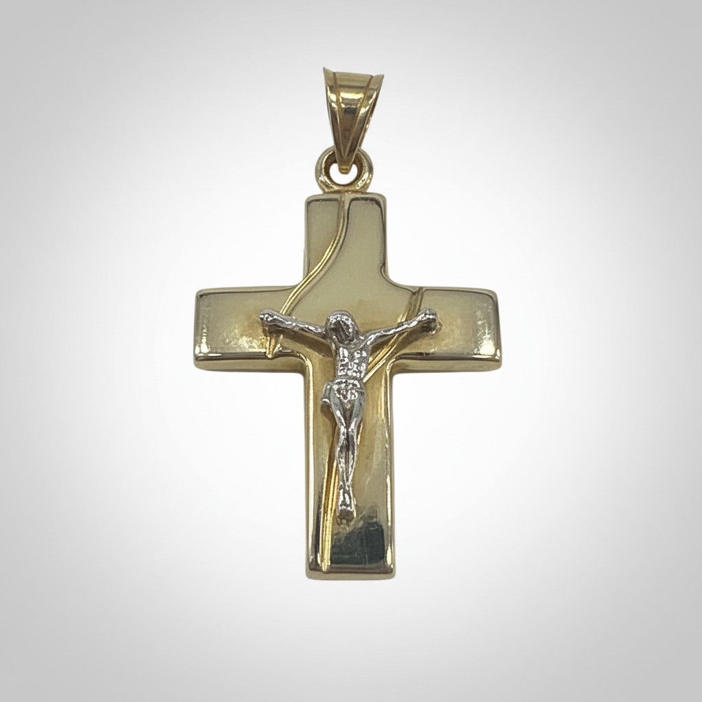 Other 14K Two Tone Gold Pendant Solid Yellow White Jesus Cross Size ONE SIZE - 4 Thumbnail