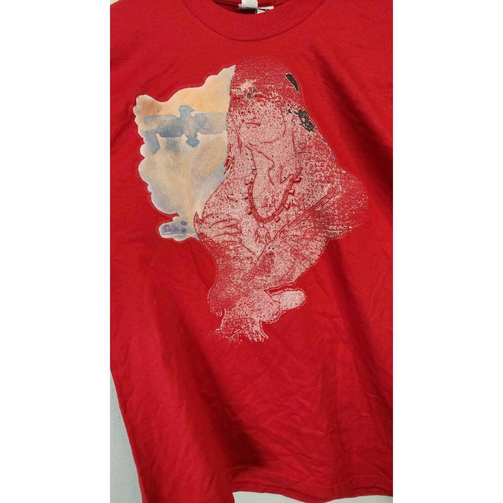 Jerzees Vintage Native American Shirt Jerzees Red Faded T-shirt VTG Size US M / EU 48-50 / 2 - 2 Thumbnail
