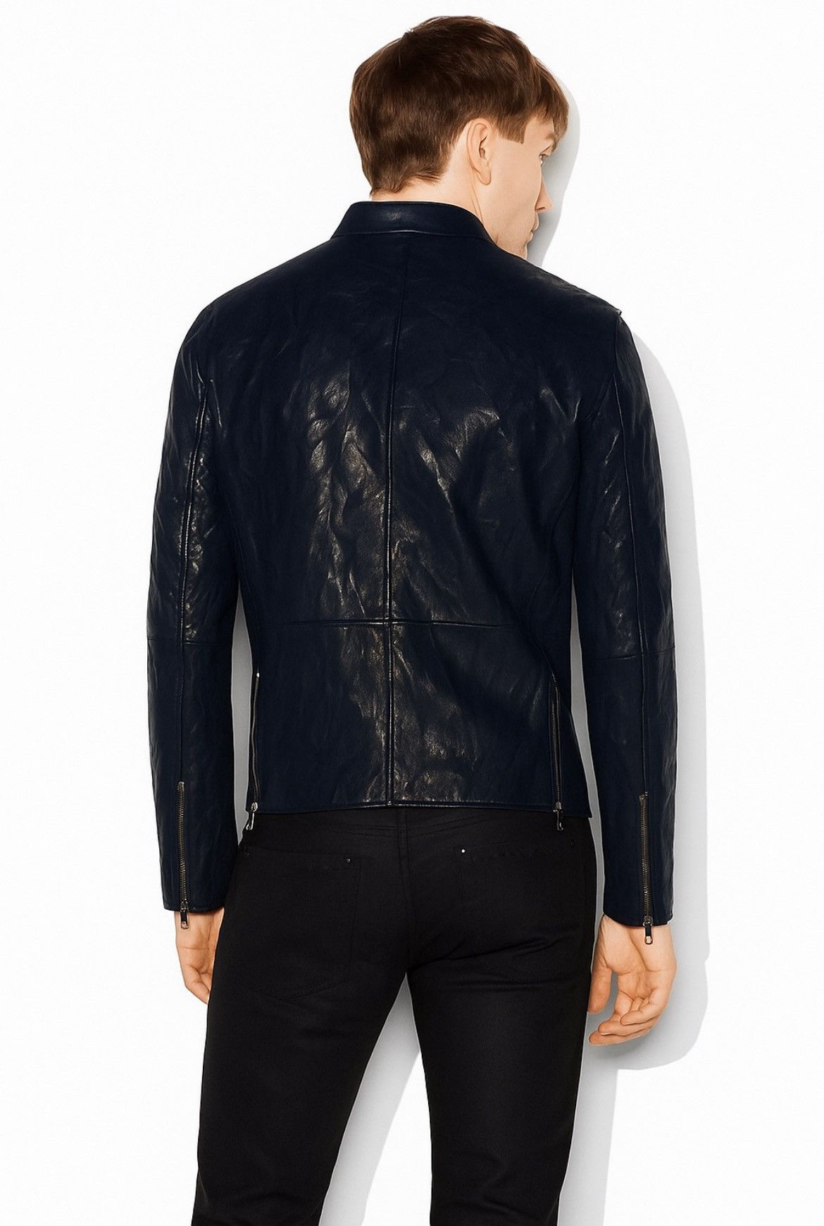 John Varvatos Leather Backzip Crinkled Jacket EU 46 USA 36 Size US S / EU 44-46 / 1 - 2 Thumbnail