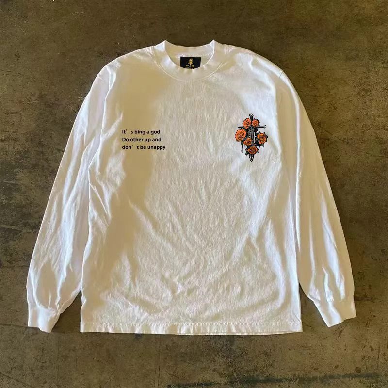Vintage White Vintage Rose Print Long-Sleeve T-Shirt Size US M / EU 48-50 / 2 - 2 Thumbnail