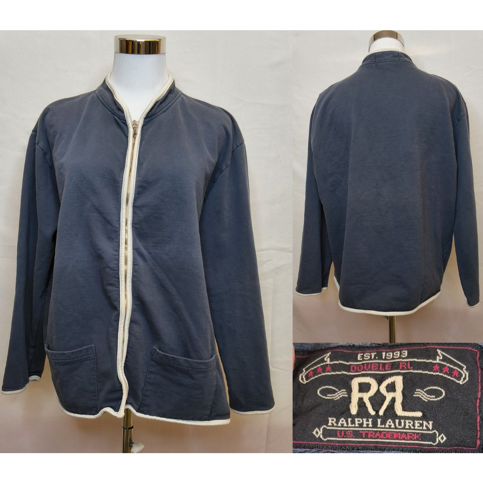 Ralph Lauren RRL Ralph Lauren Zip Sweatshirt Women's L Blue/White Cotton Size L / US 10 / IT 46 - 1 Thumbnail