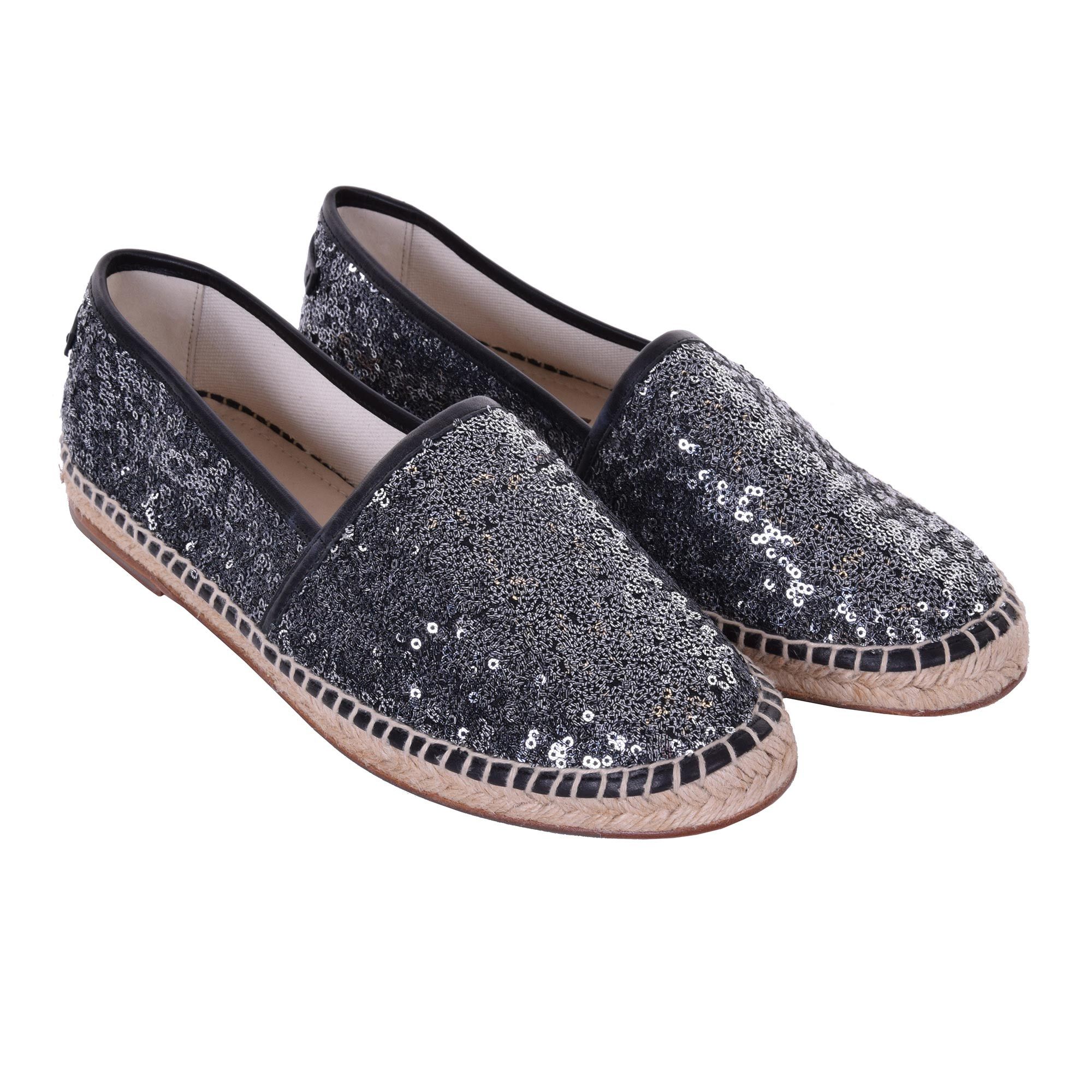 Dolce Gabbana Sequined Canvas Espadrilles Shoes with Logo - Main Image