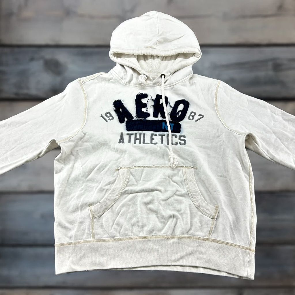 Aeropostale VINTAGE Aeropostale Hoodie Men L White Pullover Heavy Cotton Y2K Logo 80s 90s Size US L / EU 52-54 / 3 - 1 Thumbnail