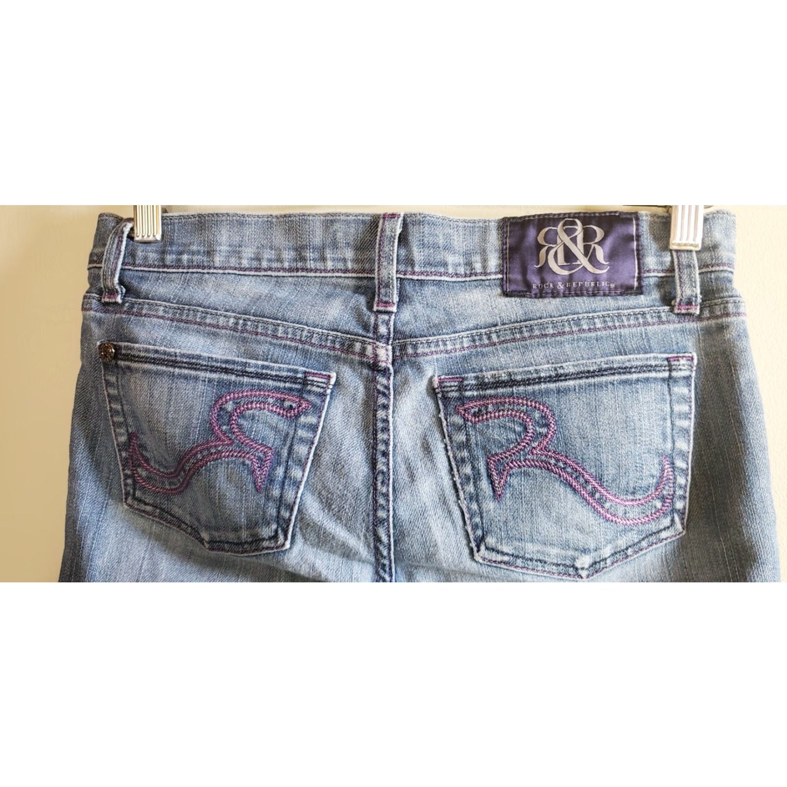 Vintage Rock and Republic Jeans Size 26 30" Waist Pink Stitching Bootcut Denim Women Size 26" / US 2 / IT 38 - 6 Thumbnail