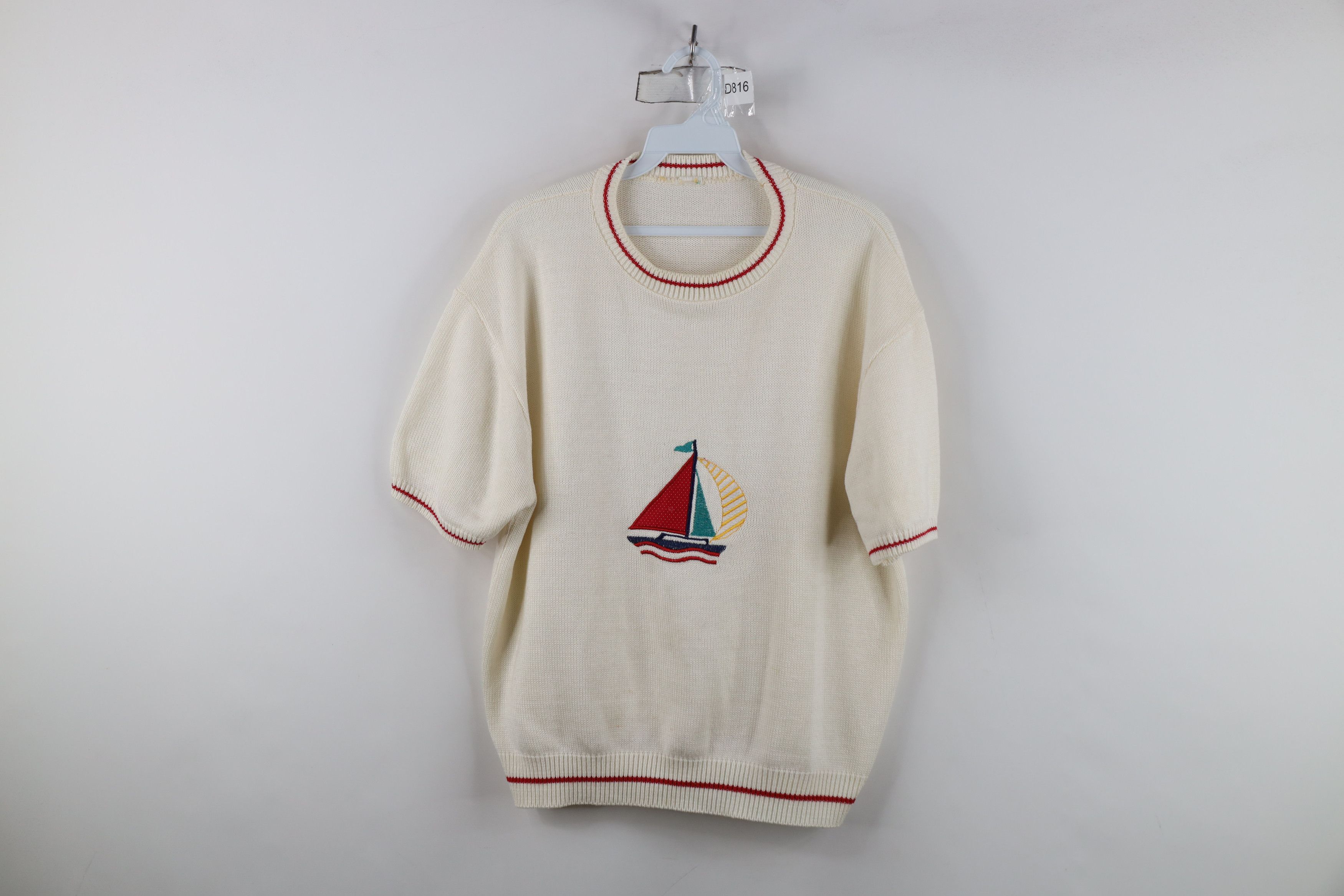 Vintage Vintage 70s Streetwear Sailboat Short Sleeve Knit Sweater Size XL / US 12-14 / IT 48-50 - 1 Thumbnail