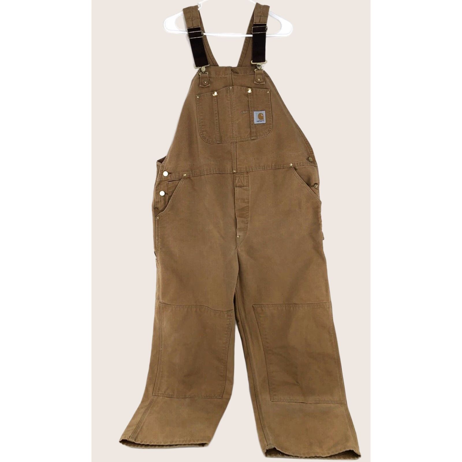 Carhartt CARHARTT Heavy Duty CANVAS Mens Carpenter Overalls 46x28 Brown Size 46 Inseam 28 Bib Double Knee Work Pants Mens Vintage B13 Size US 30 / EU 46 - 1 Thumbnail